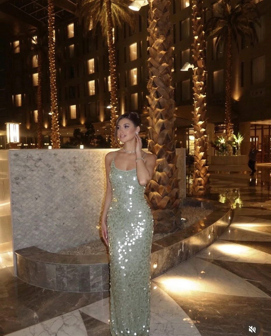 Seafoam Sequin Slip Dress