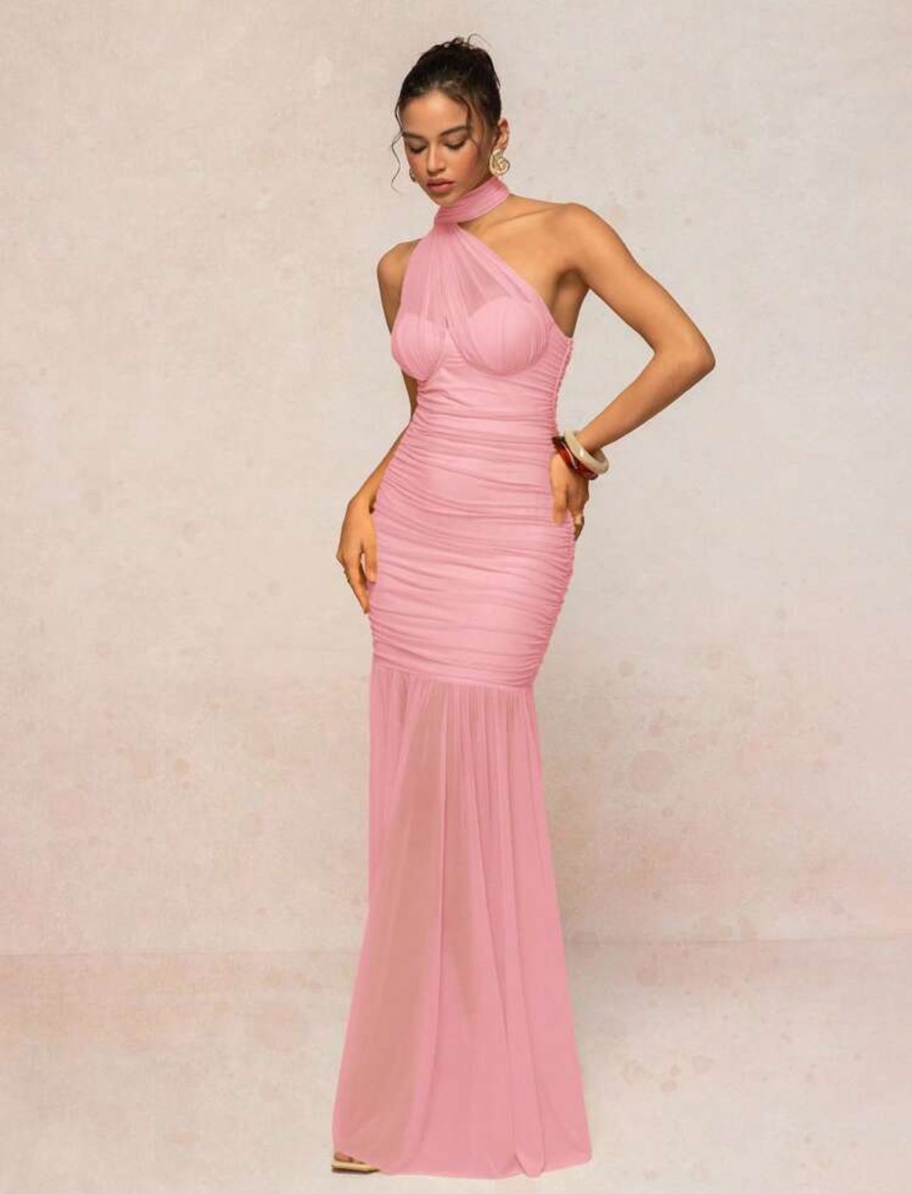 Rosé Illusion Ruched Gown