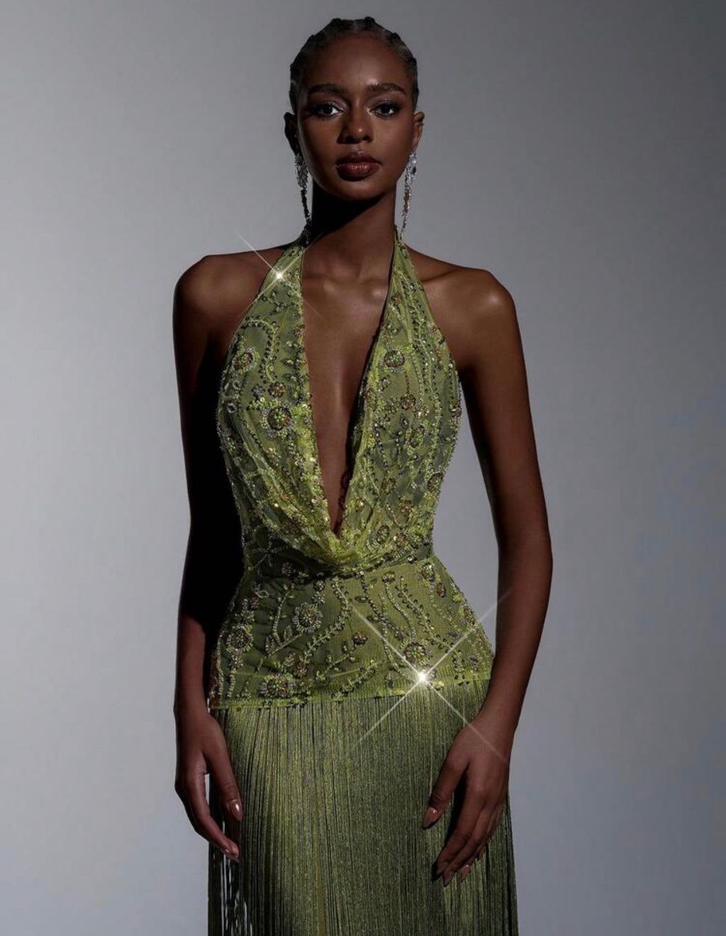 Verdant Étoile Fringe Gown
