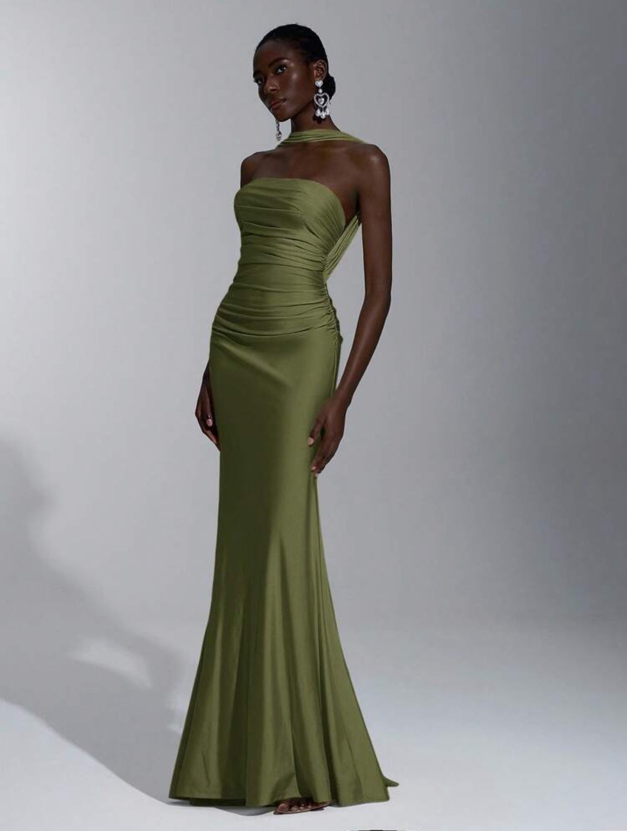 Olive Satin Hourglass Gown