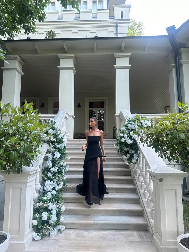 Noir Sheer Asymmetrical Gown