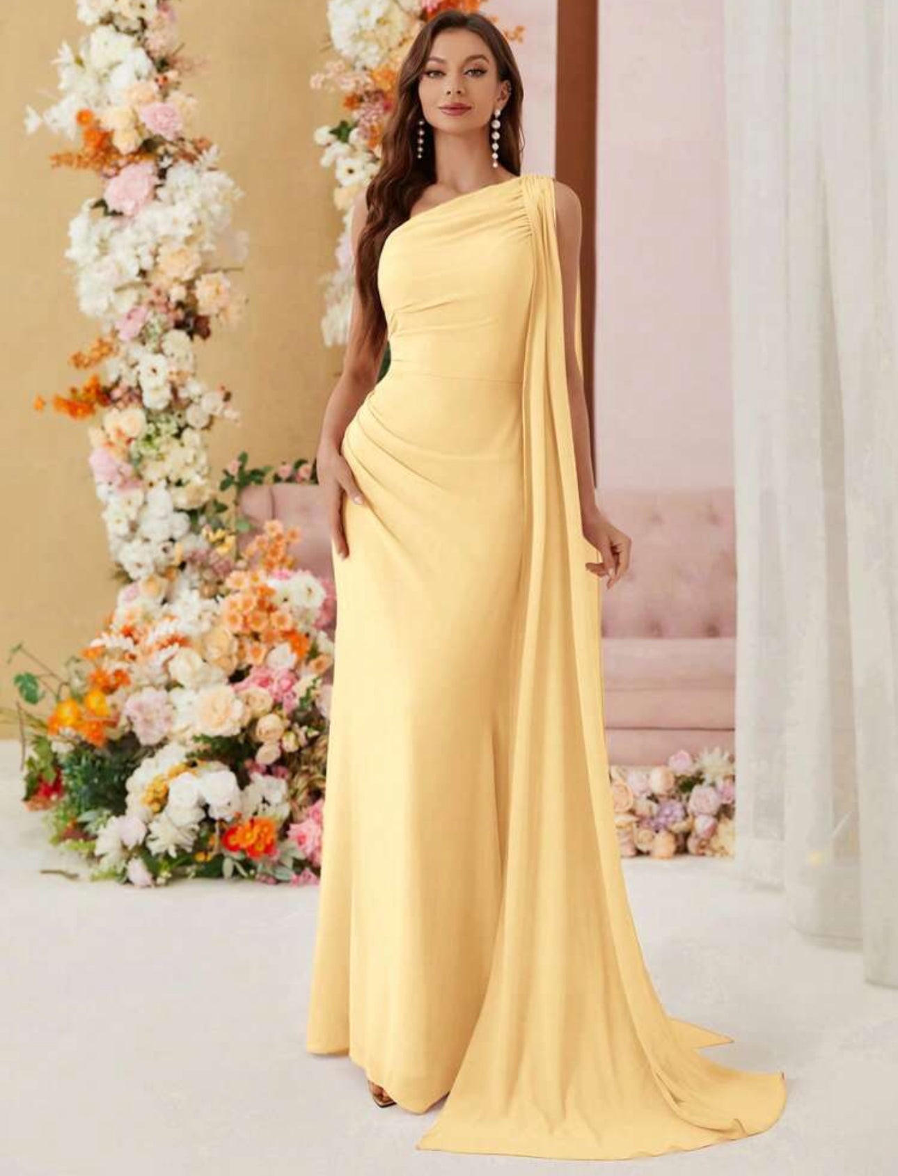 Sunny Elegance One-Shoulder Gown