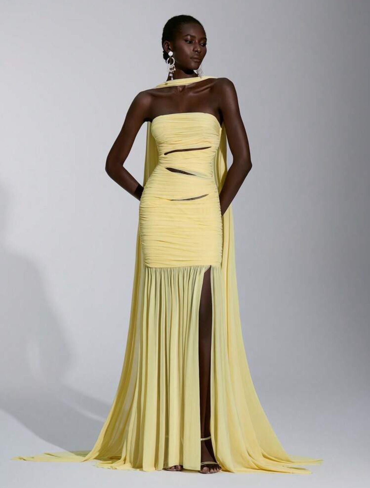 Yellow Cutout Cape Gown