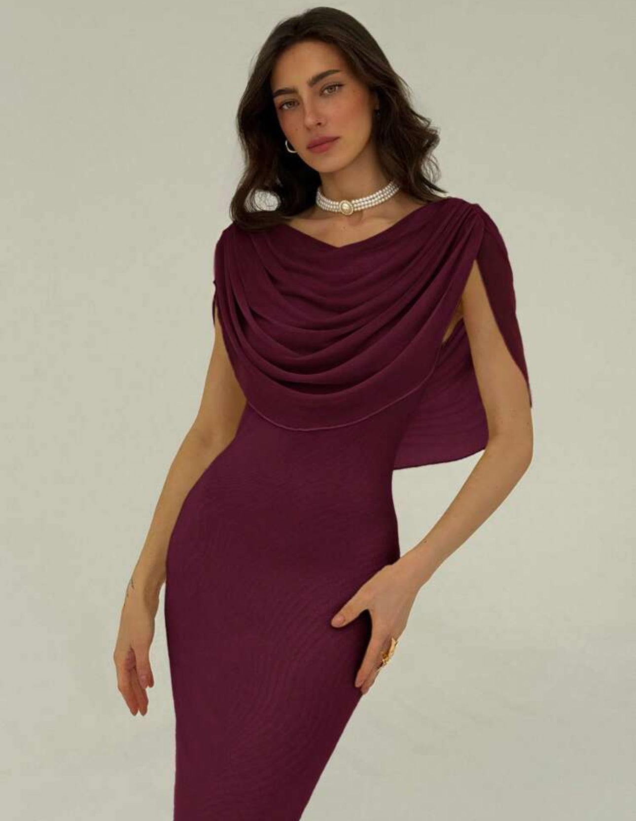Burgundy Drape Elegance Dress