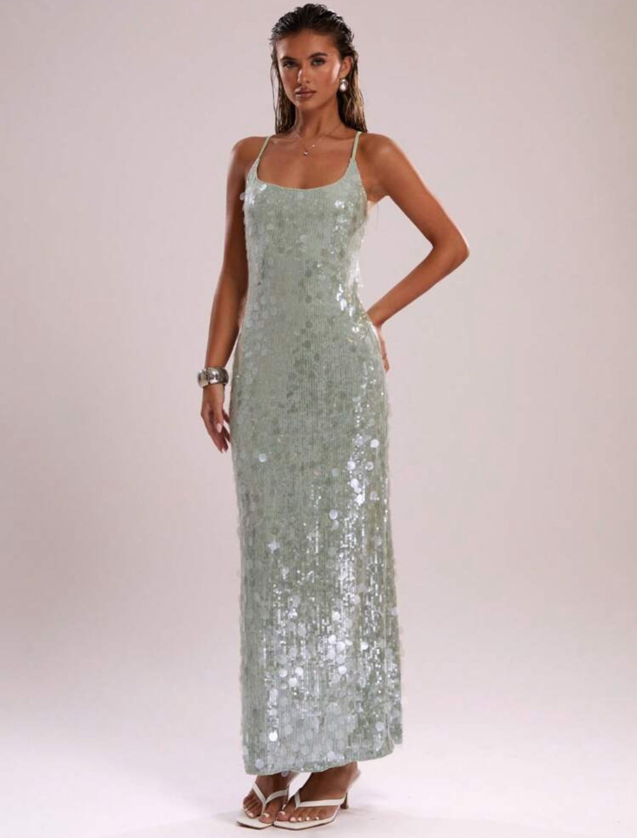 Seafoam Sequin Slip Dress