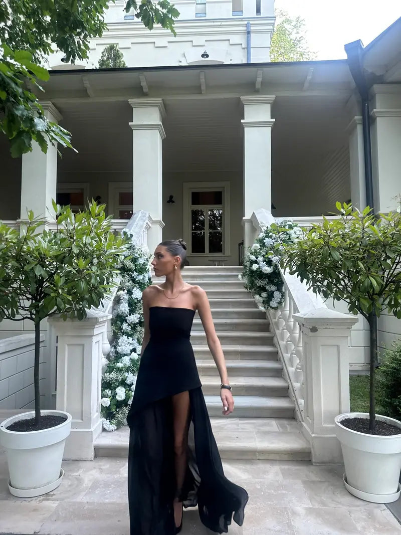 Noir Sheer Asymmetrical Gown