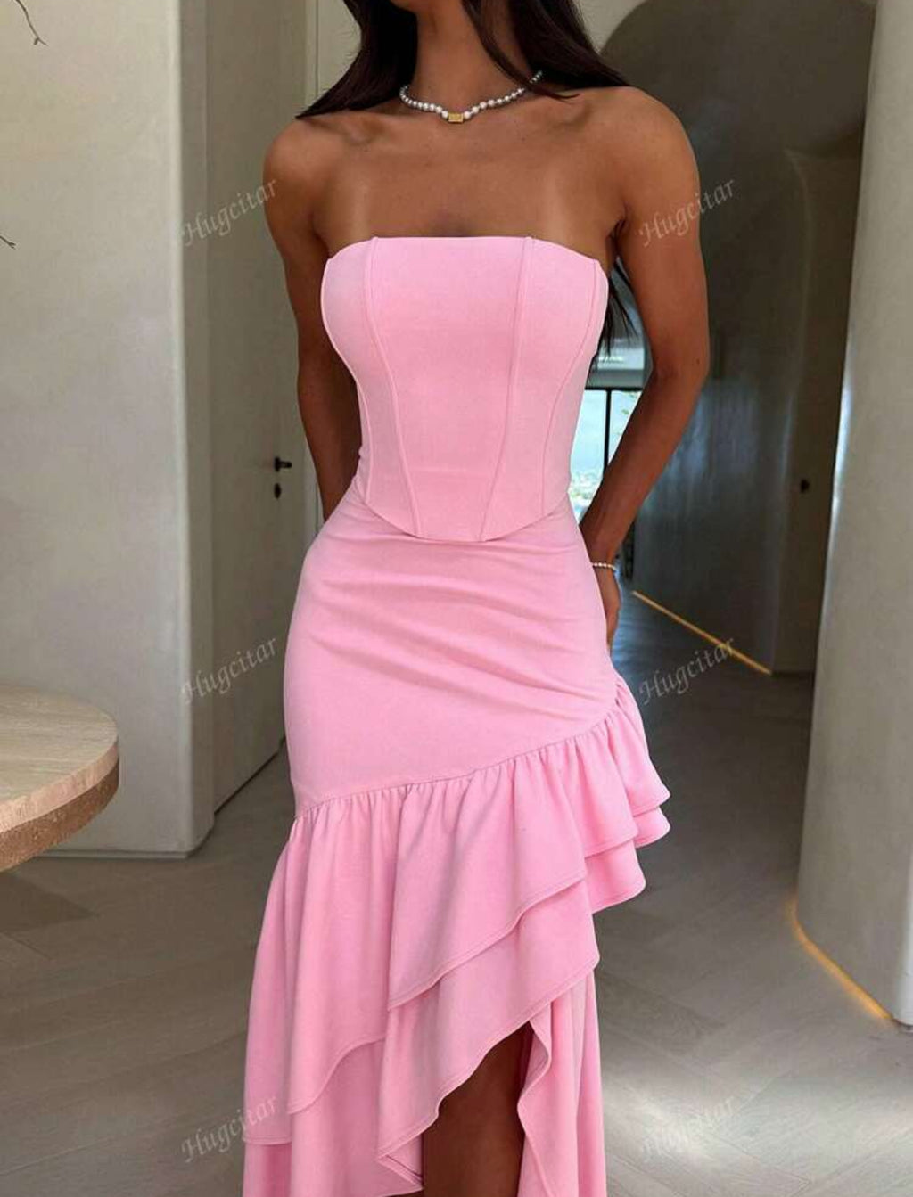 Rosé Ruffle Elegance Dress