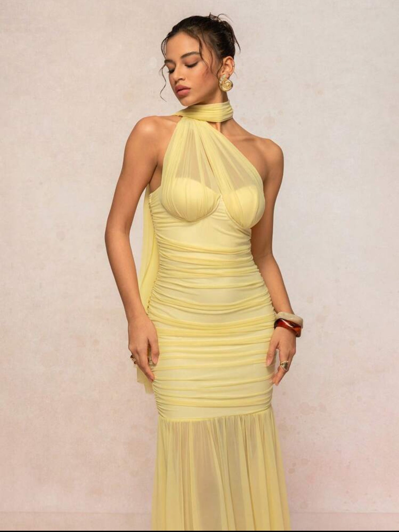 Sunlight Illusion Ruched Gown
