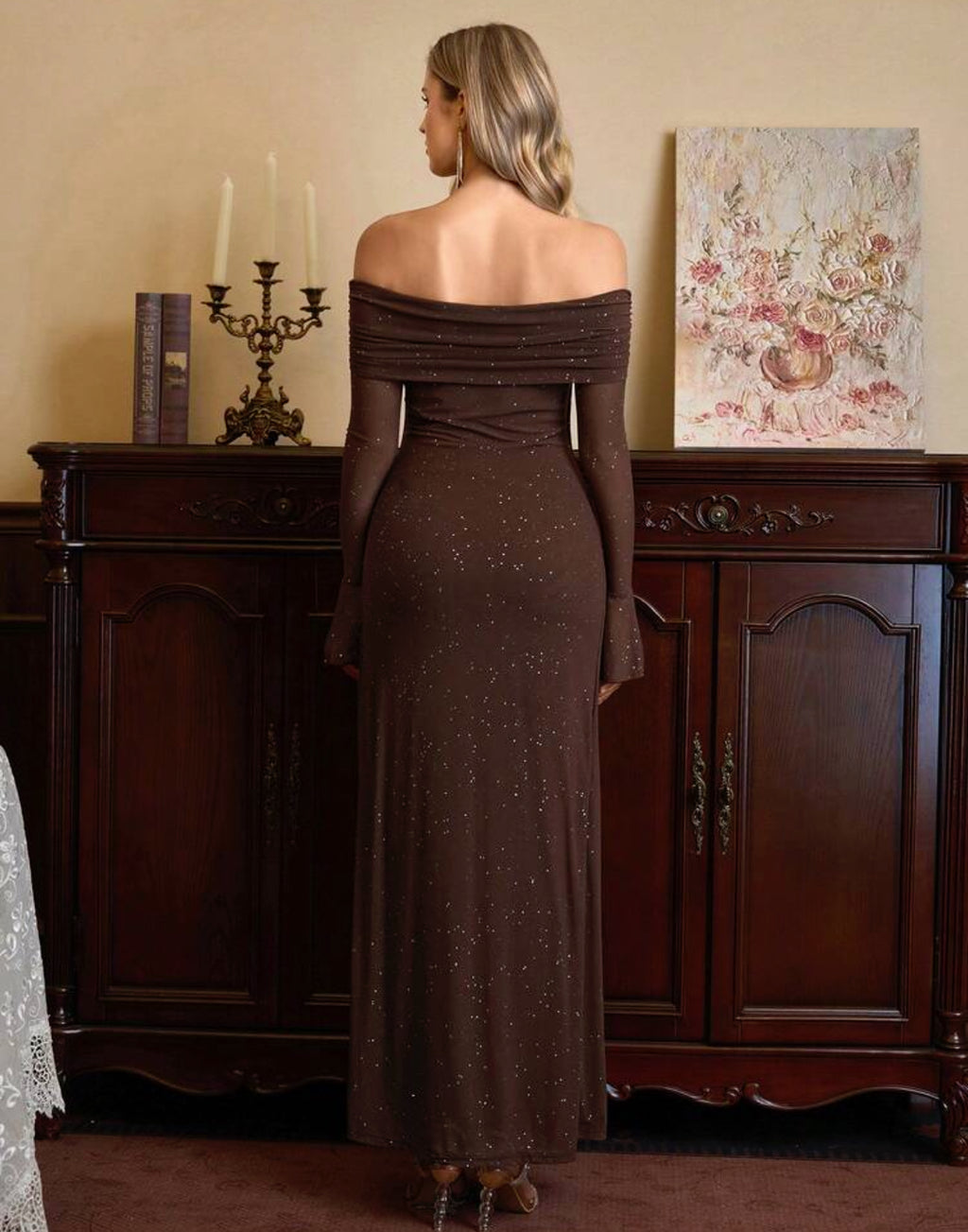 Chocolate Sparkle Off-Shoulder