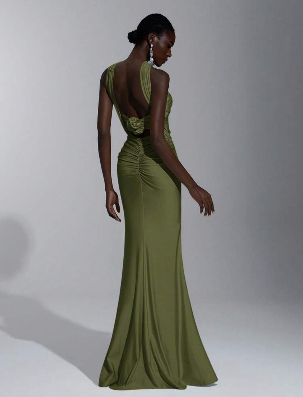 Olive Satin Hourglass Gown