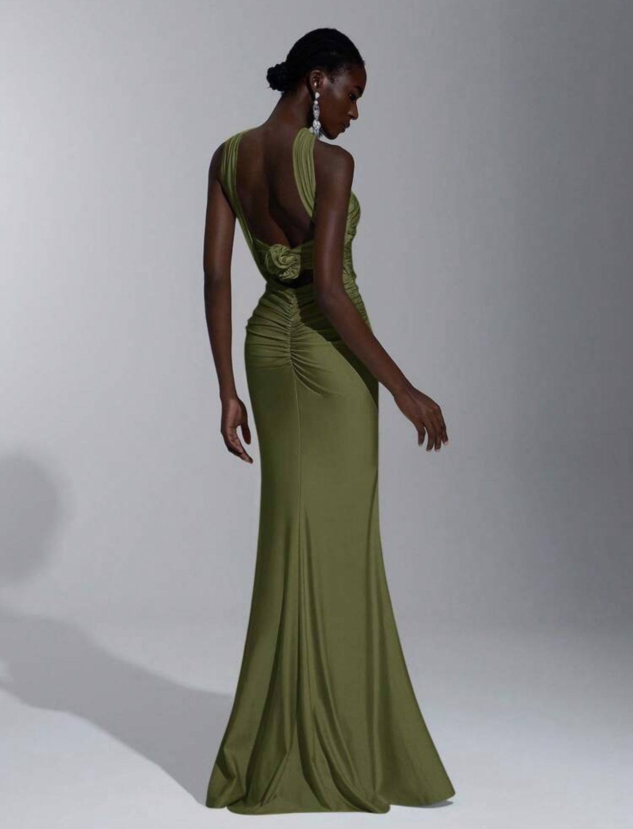 Olive Satin Hourglass Gown