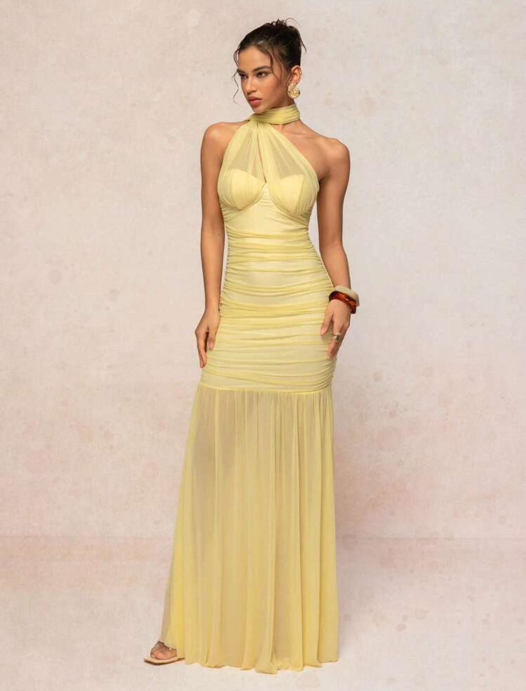 Sunlight Illusion Ruched Gown