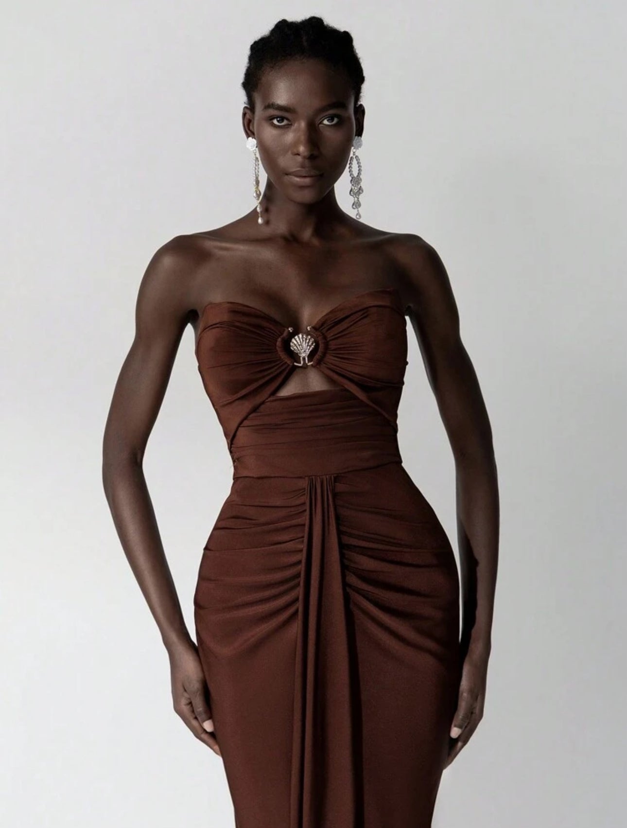 Cocoa Luxe Ruched Gown