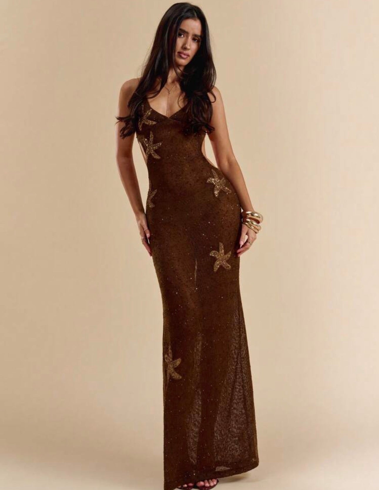 Brown Starfish Sequin Maxi Dress