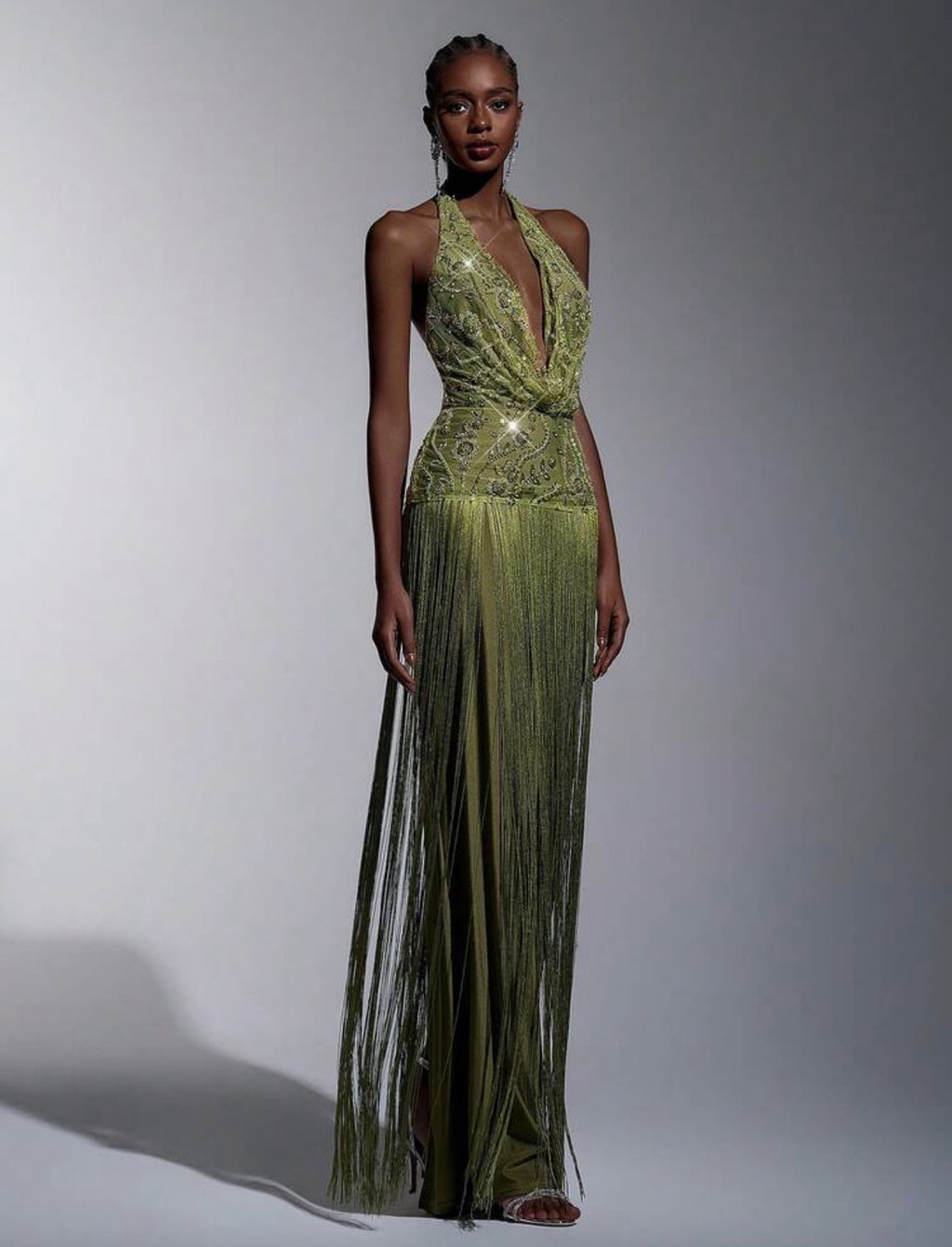 Verdant Étoile Fringe Gown