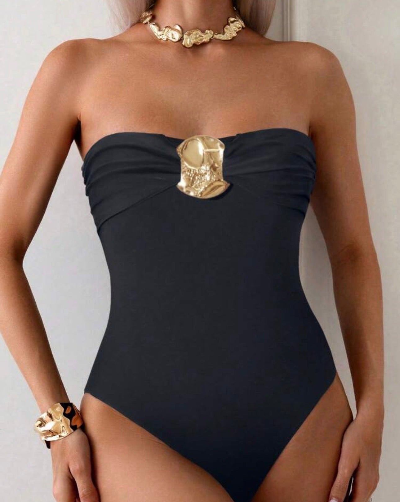 Noir Shell Halter Swimsuit