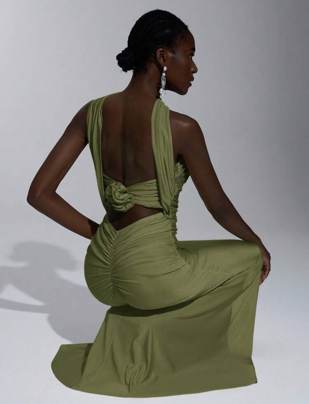 Olive Satin Hourglass Gown