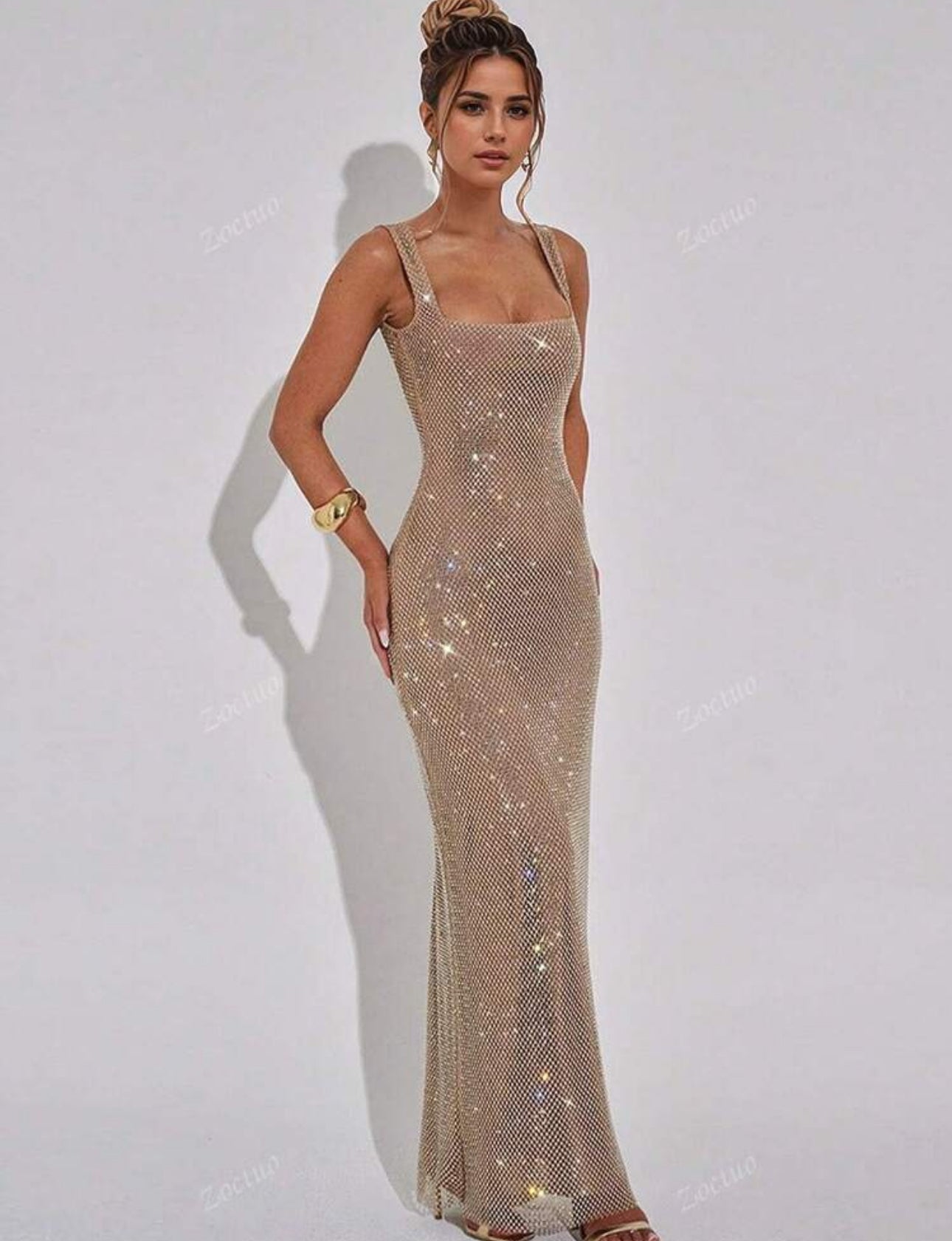 Crystal Glow Mesh Gown