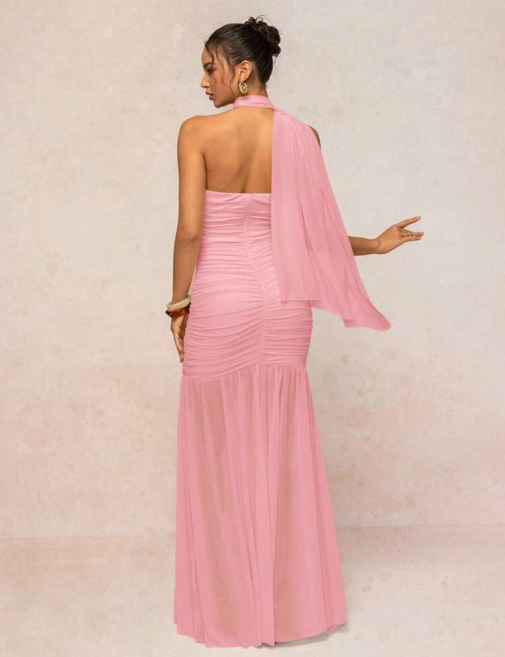 Rosé Illusion Ruched Gown