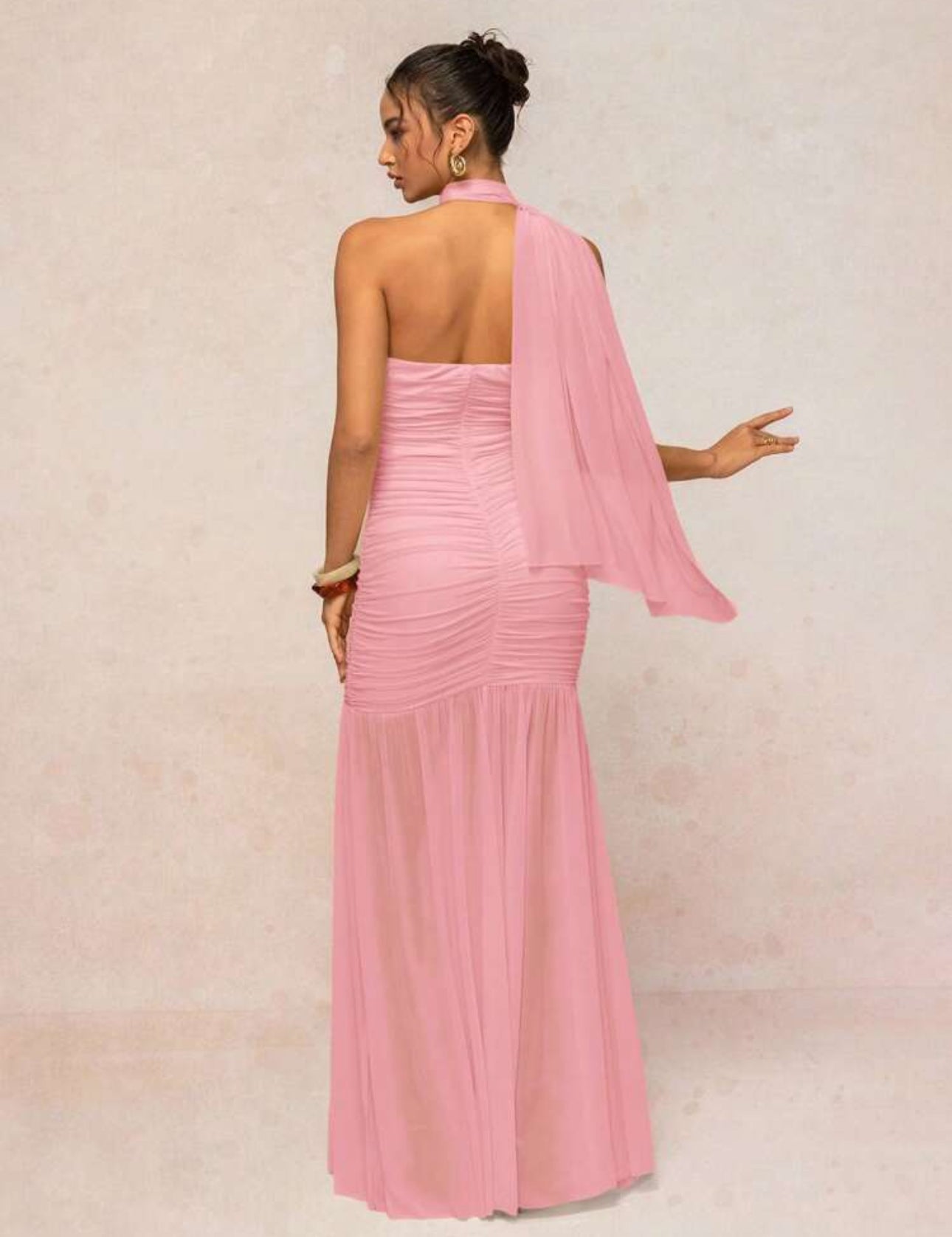 Rosé Illusion Ruched Gown