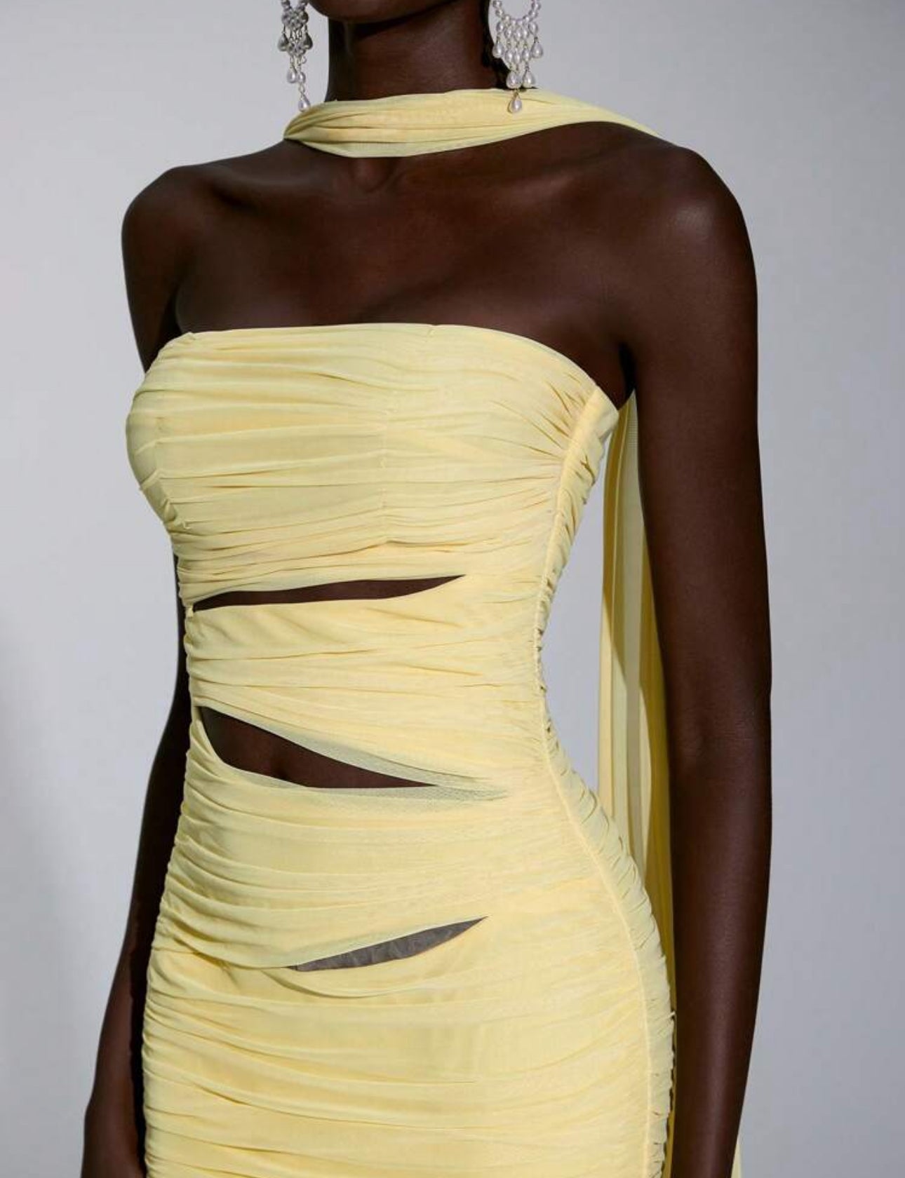 Yellow Cutout Cape Gown