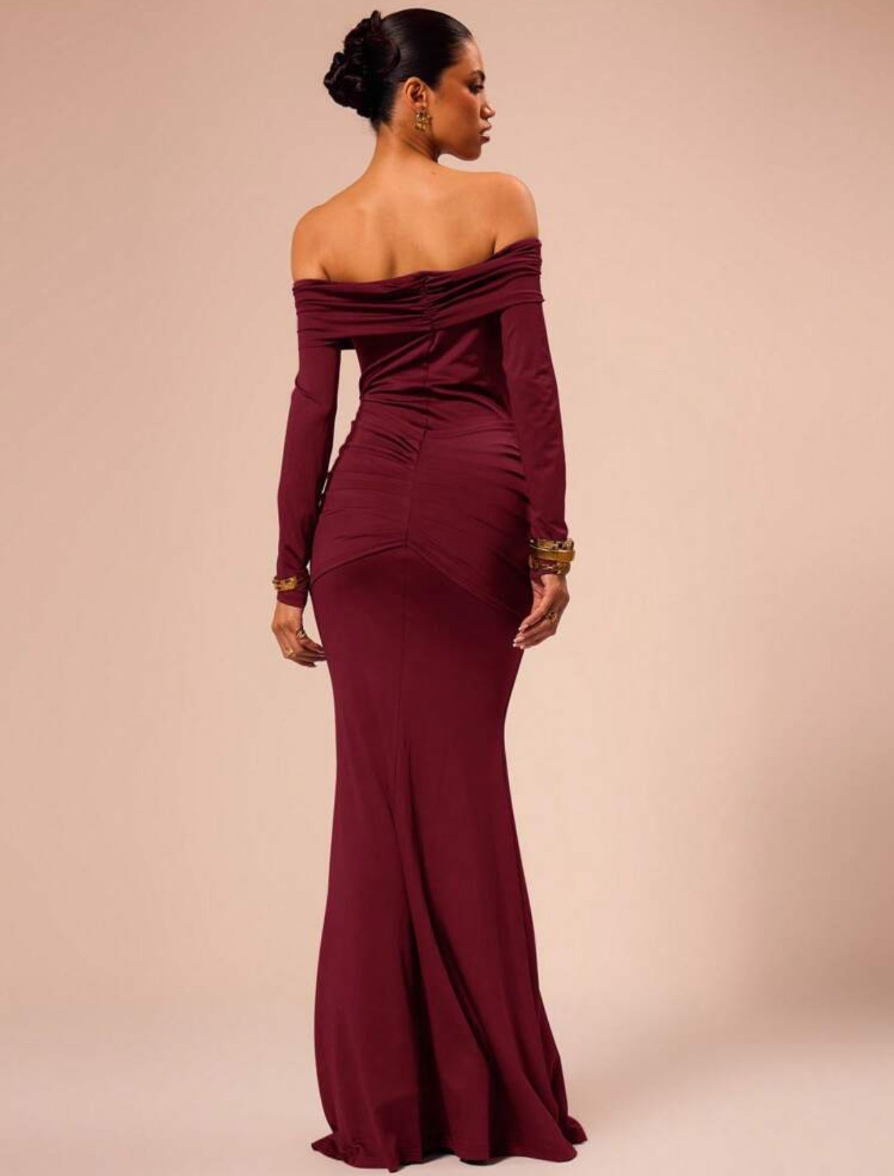 Garnet Knot Detail Off-Shoulder Gown