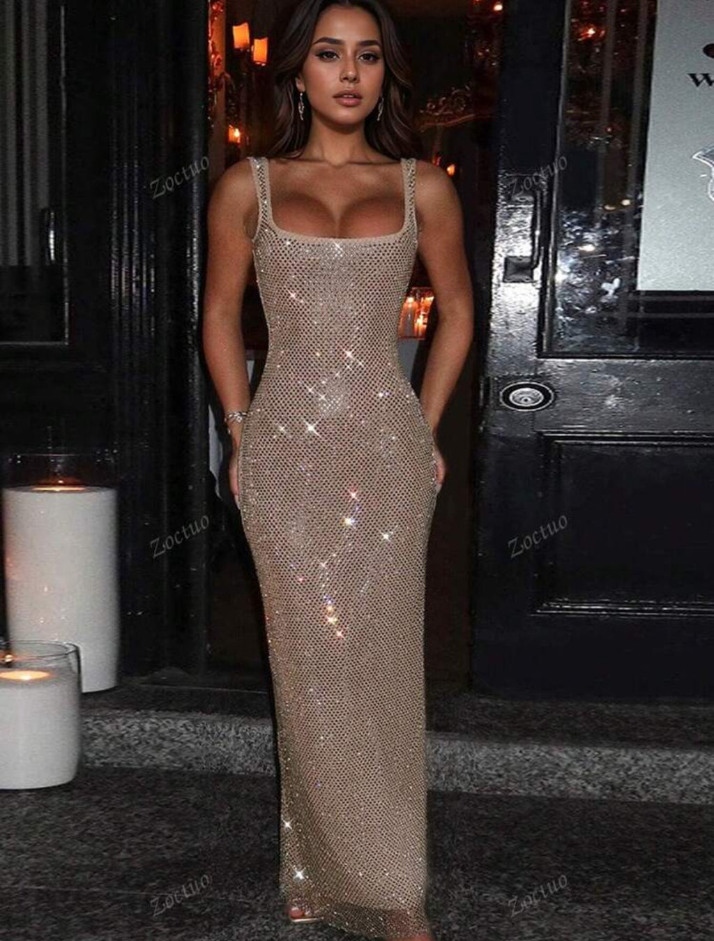 Crystal Glow Mesh Gown