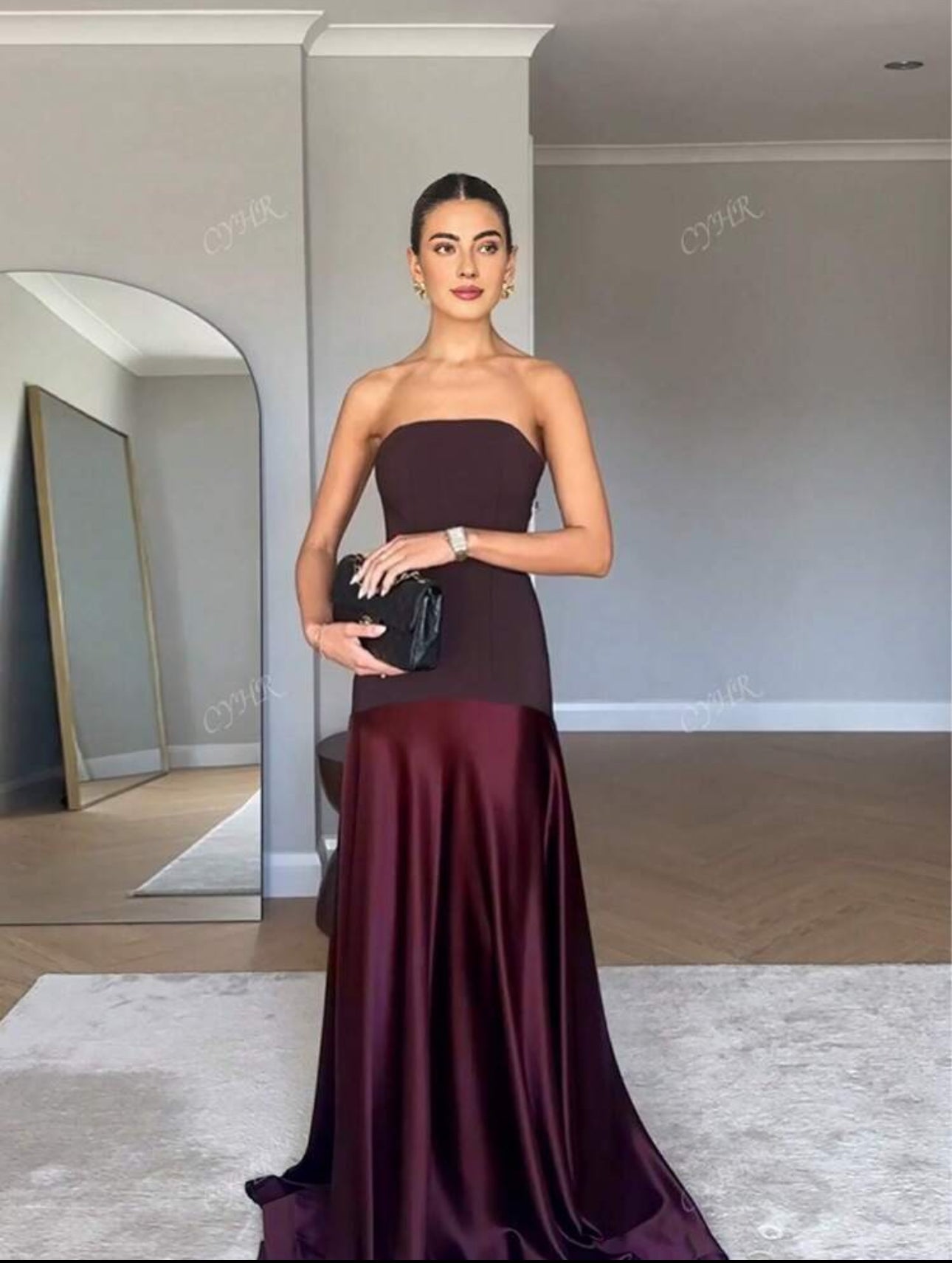 Wine Satin Strapless Mermaid Gown