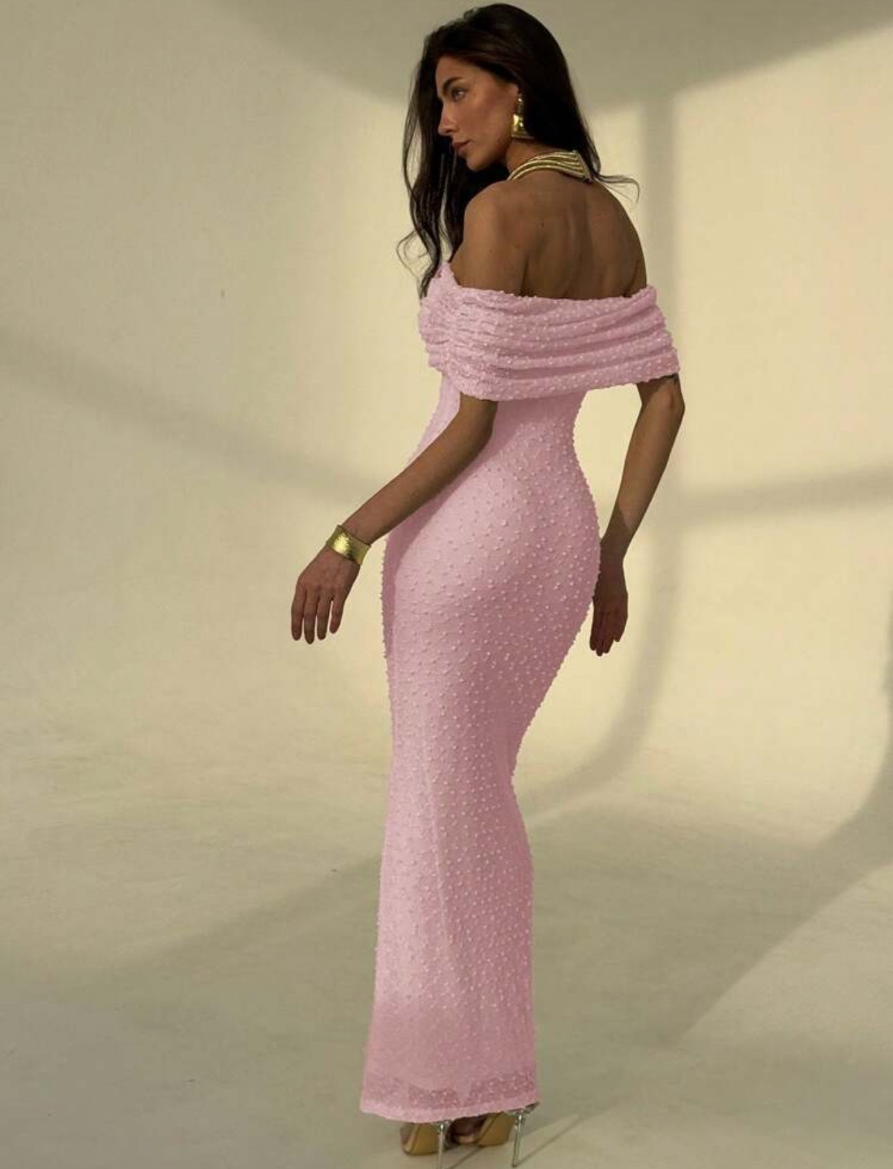 Blush Pearl Off-Shoulder Gown
