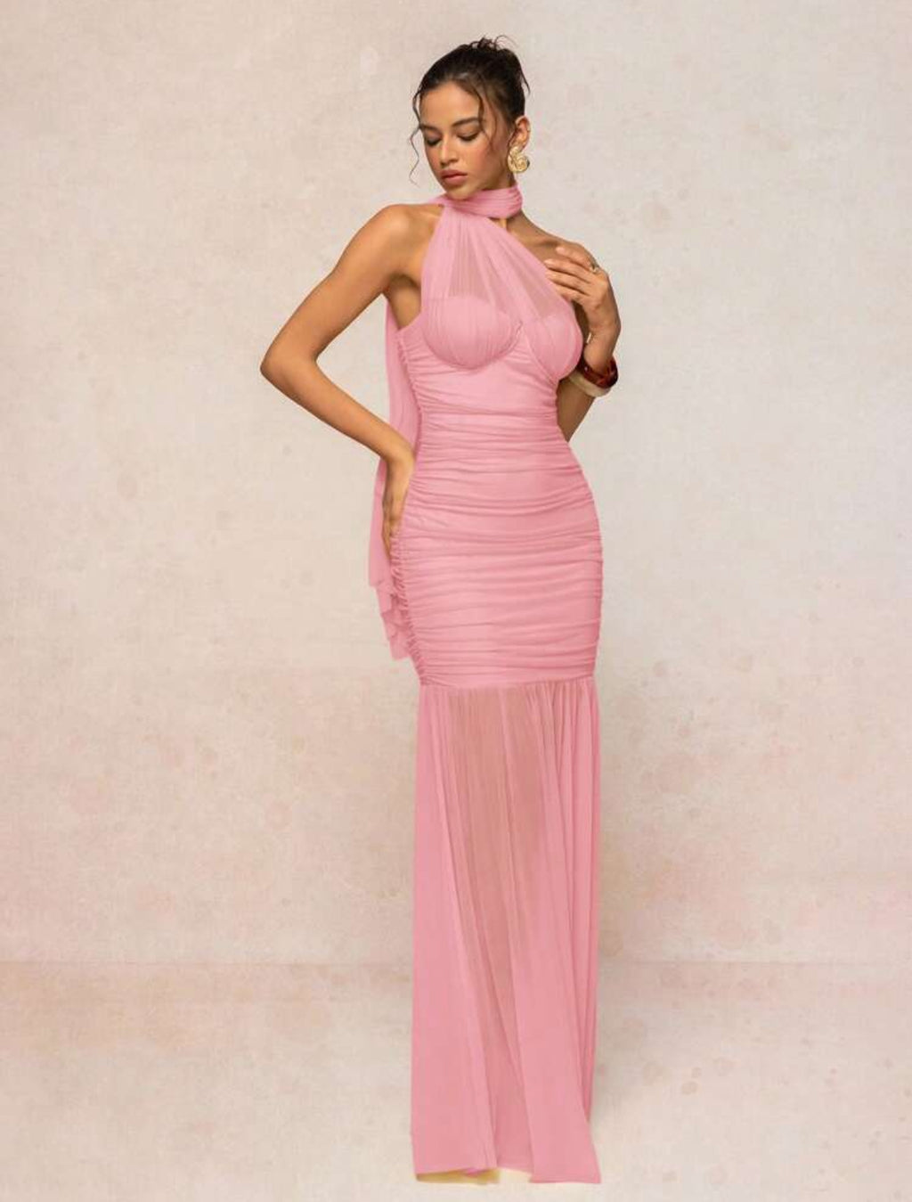 Rosé Illusion Ruched Gown