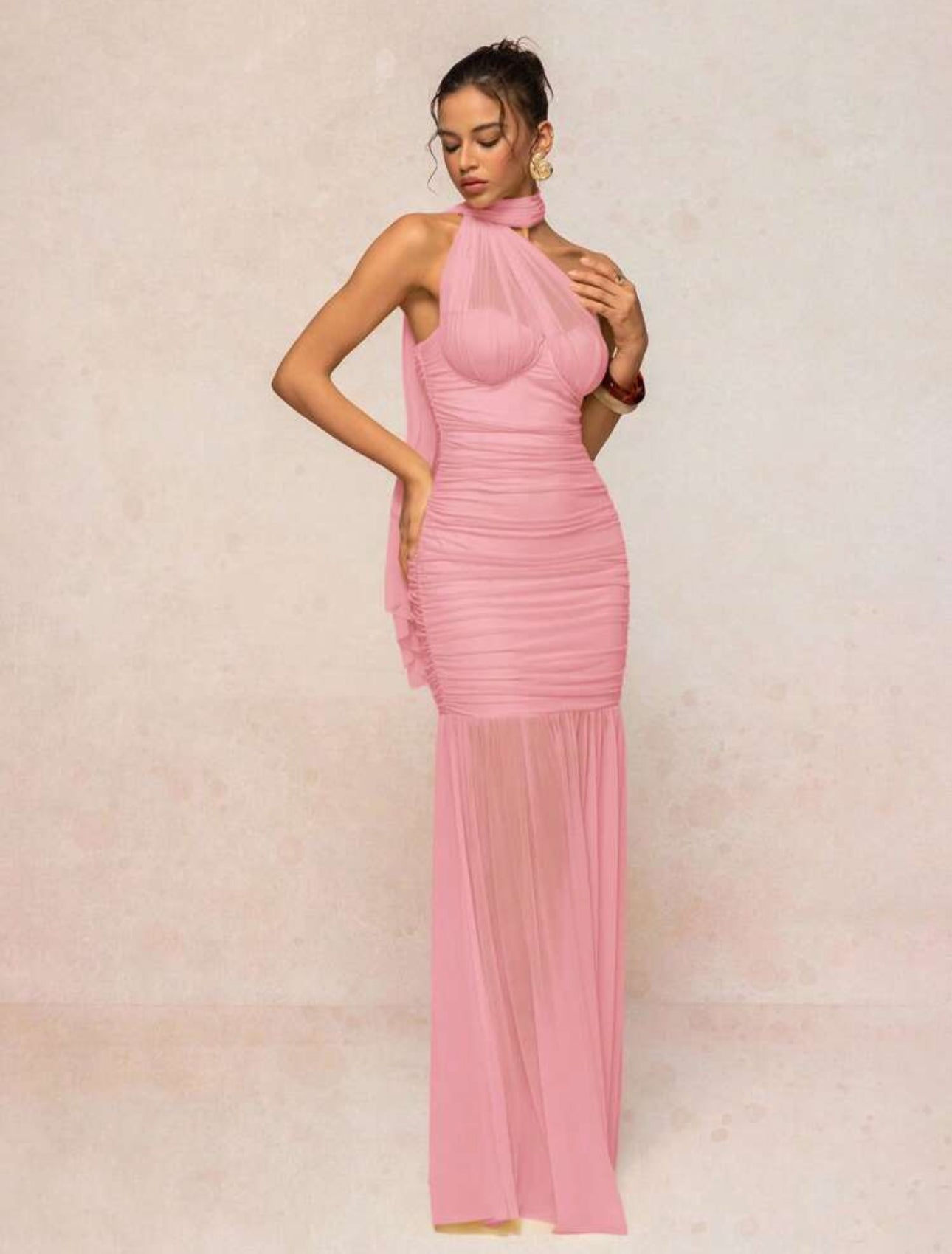 Rosé Illusion Ruched Gown