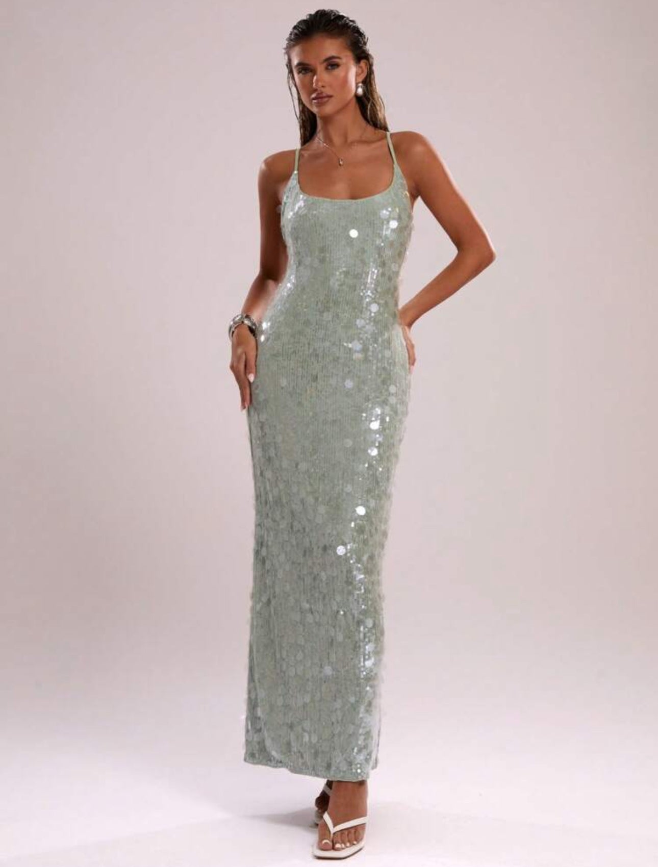 Seafoam Sequin Slip Dress