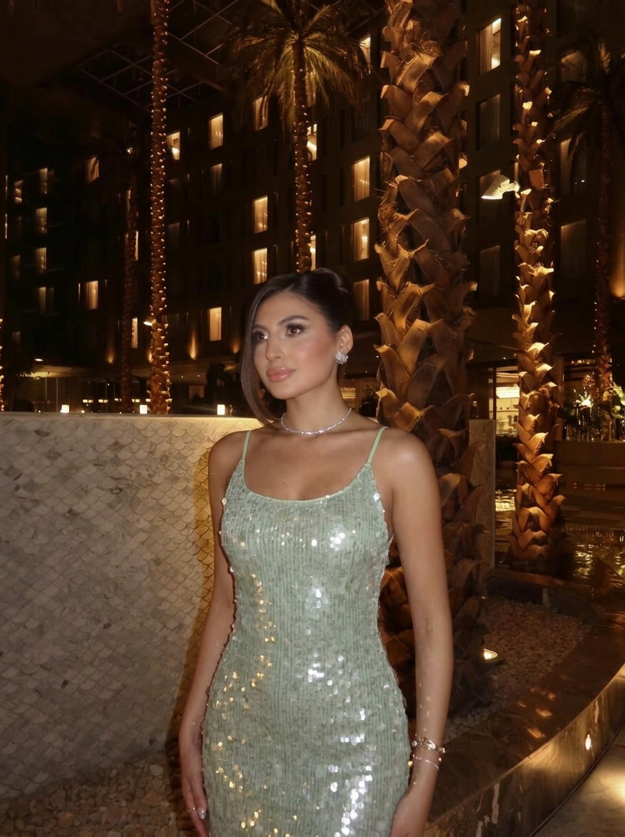 Seafoam Sequin Slip Dress
