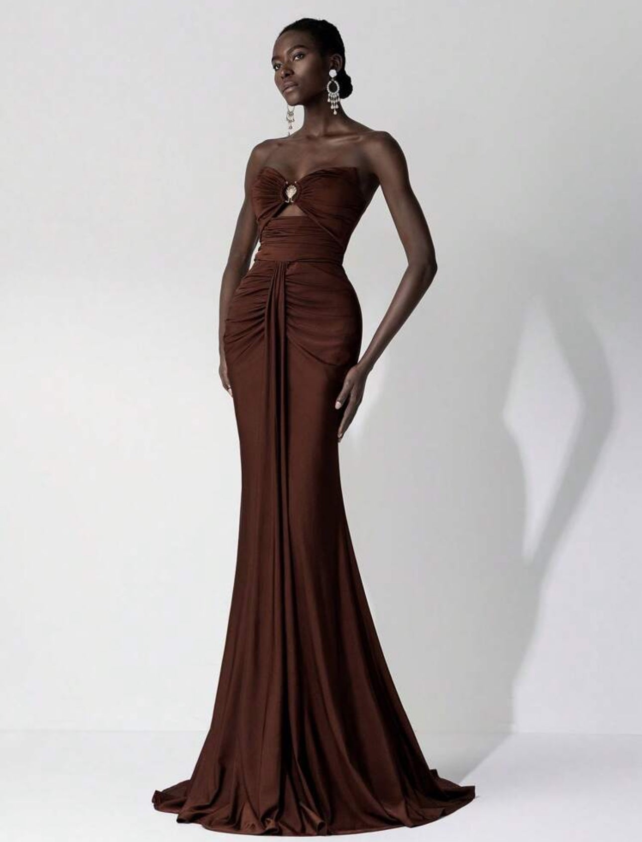 Cocoa Luxe Ruched Gown