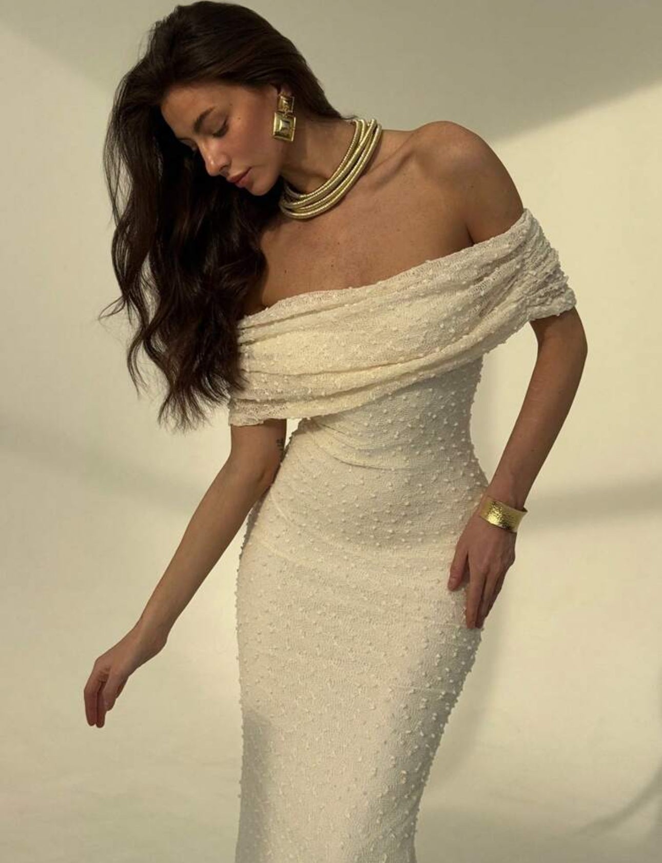 Ivory Pearl Off-Shoulder Gown
