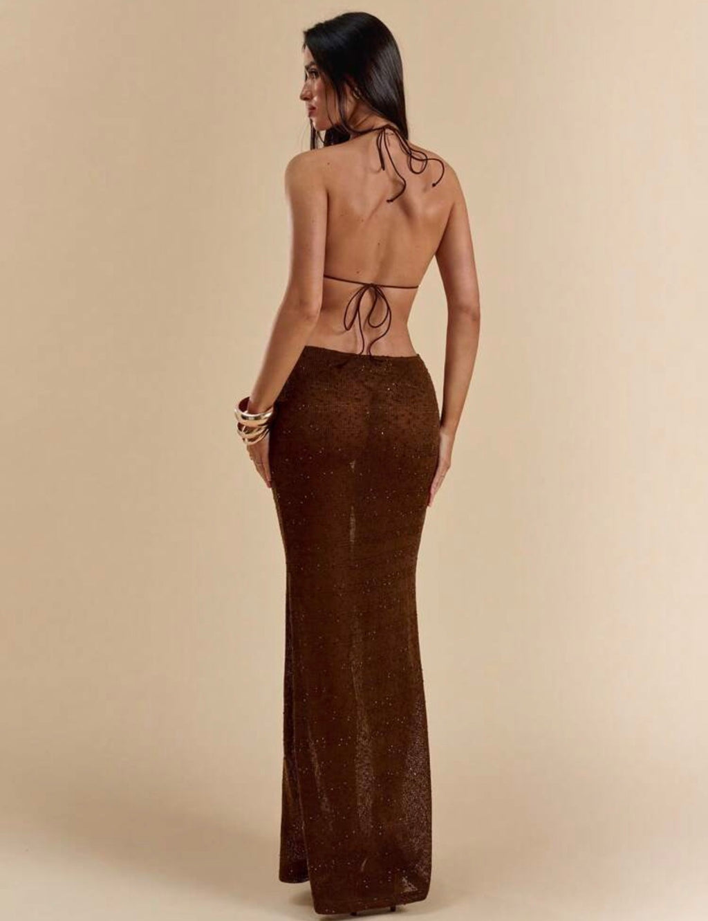 Brown Starfish Sequin Maxi Dress