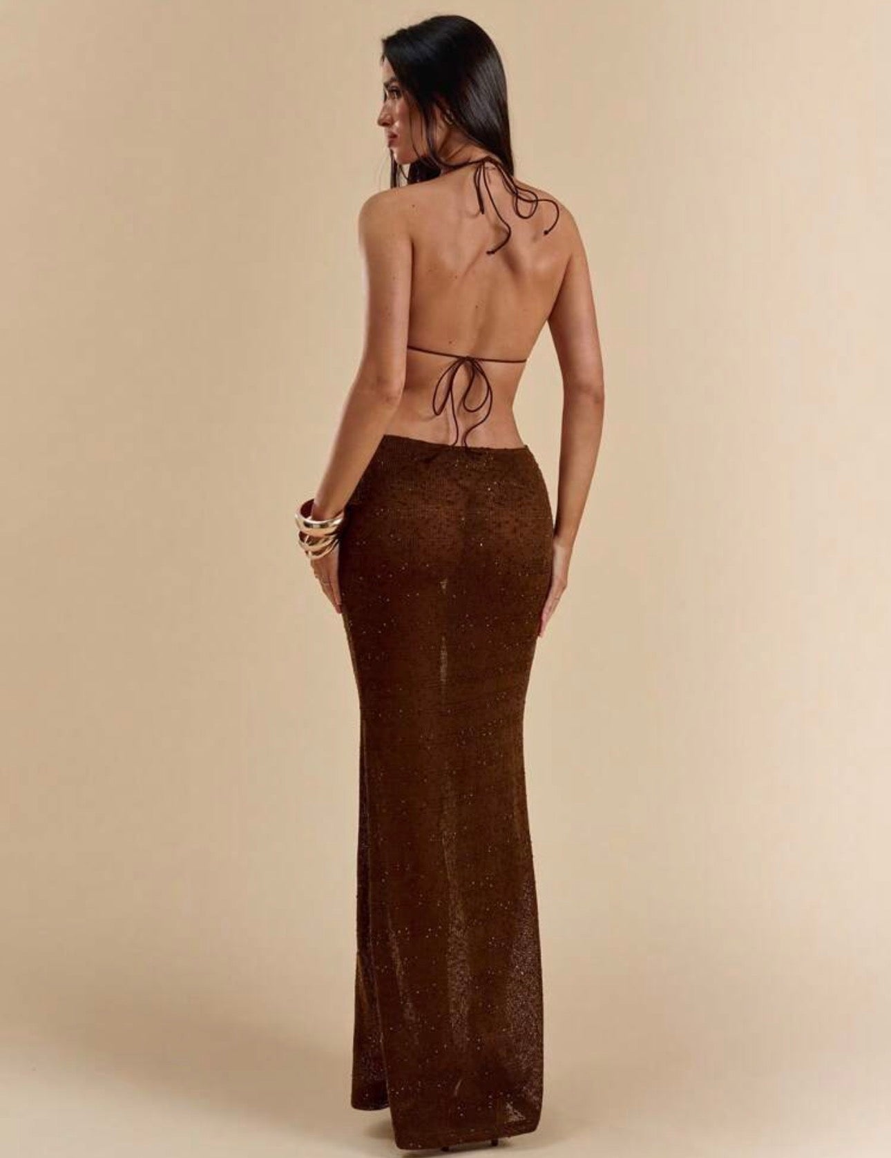 Brown Starfish Sequin Maxi Dress