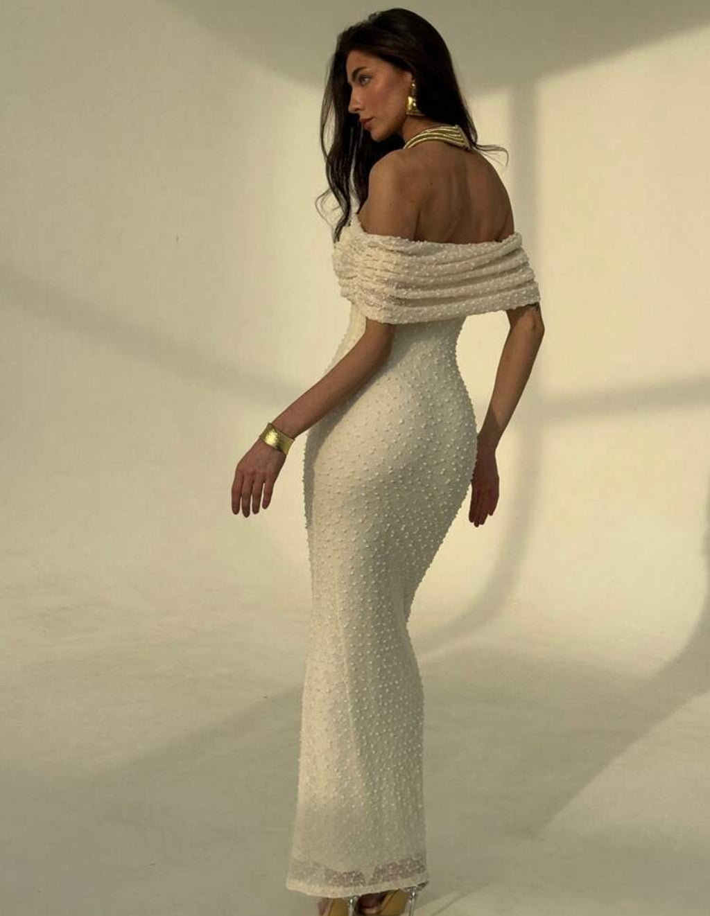 Ivory Pearl Off-Shoulder Gown