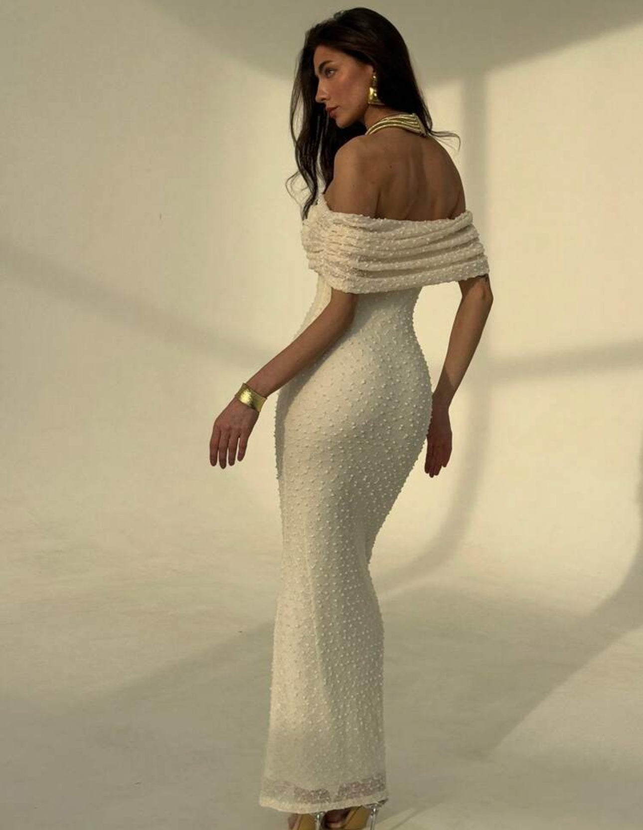 Ivory Pearl Off-Shoulder Gown