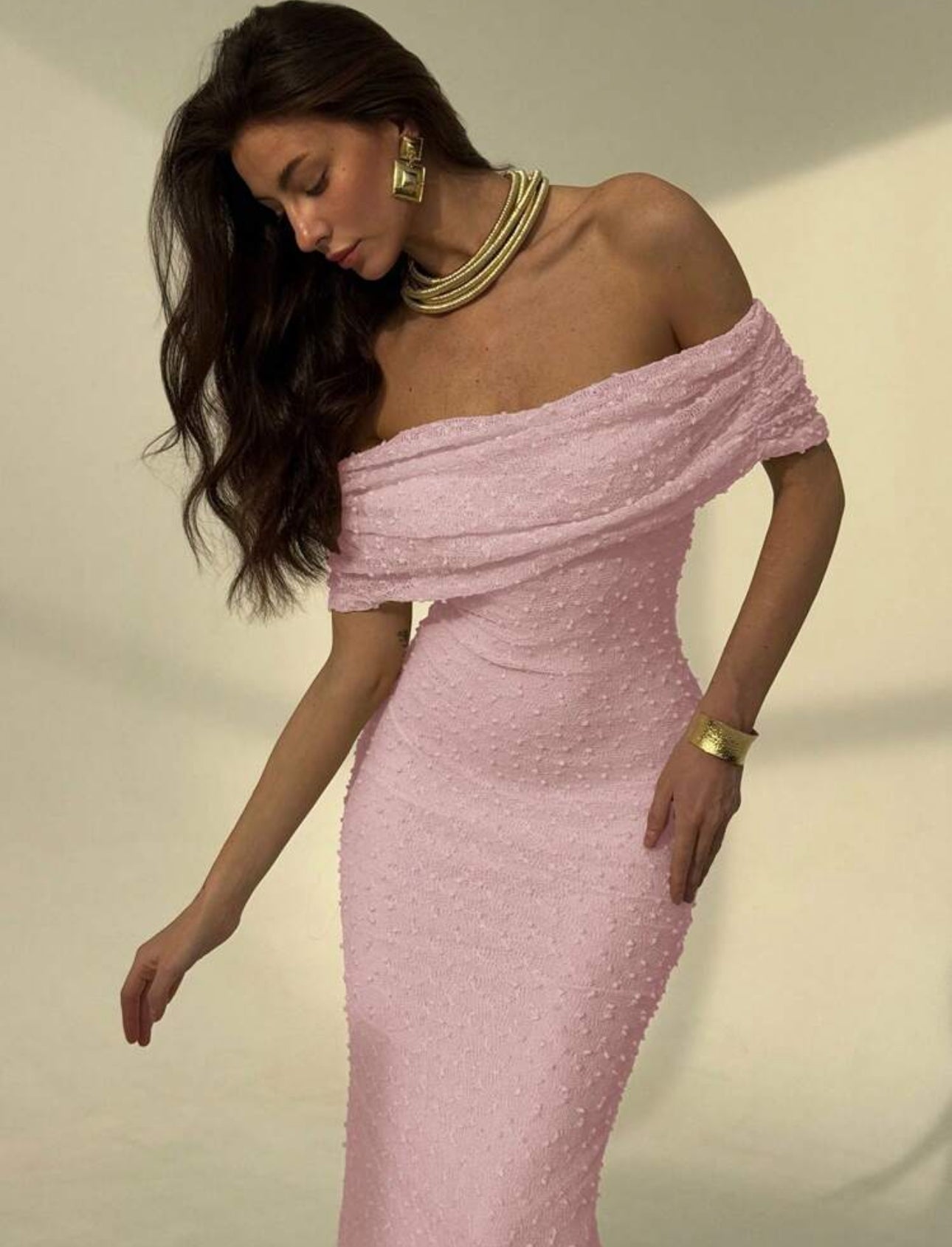 Blush Pearl Off-Shoulder Gown