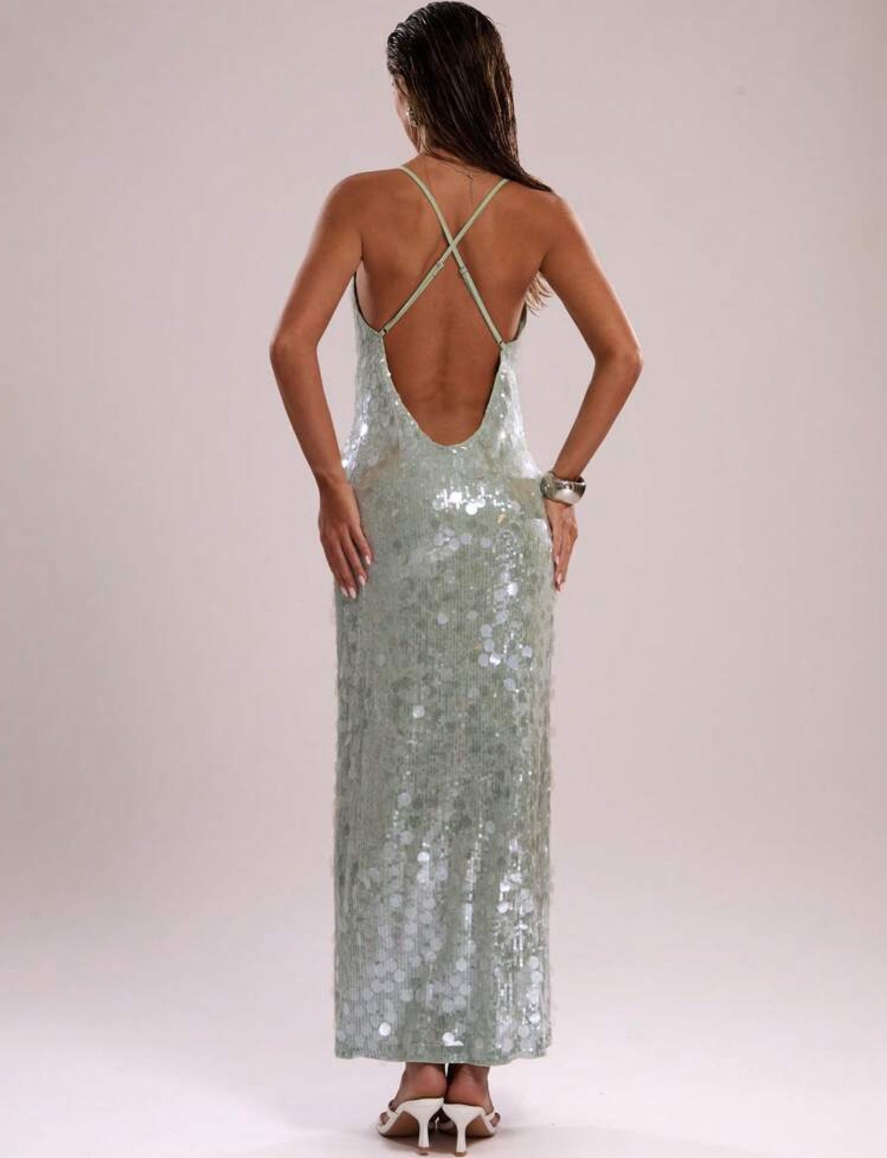 Seafoam Sequin Slip Dress
