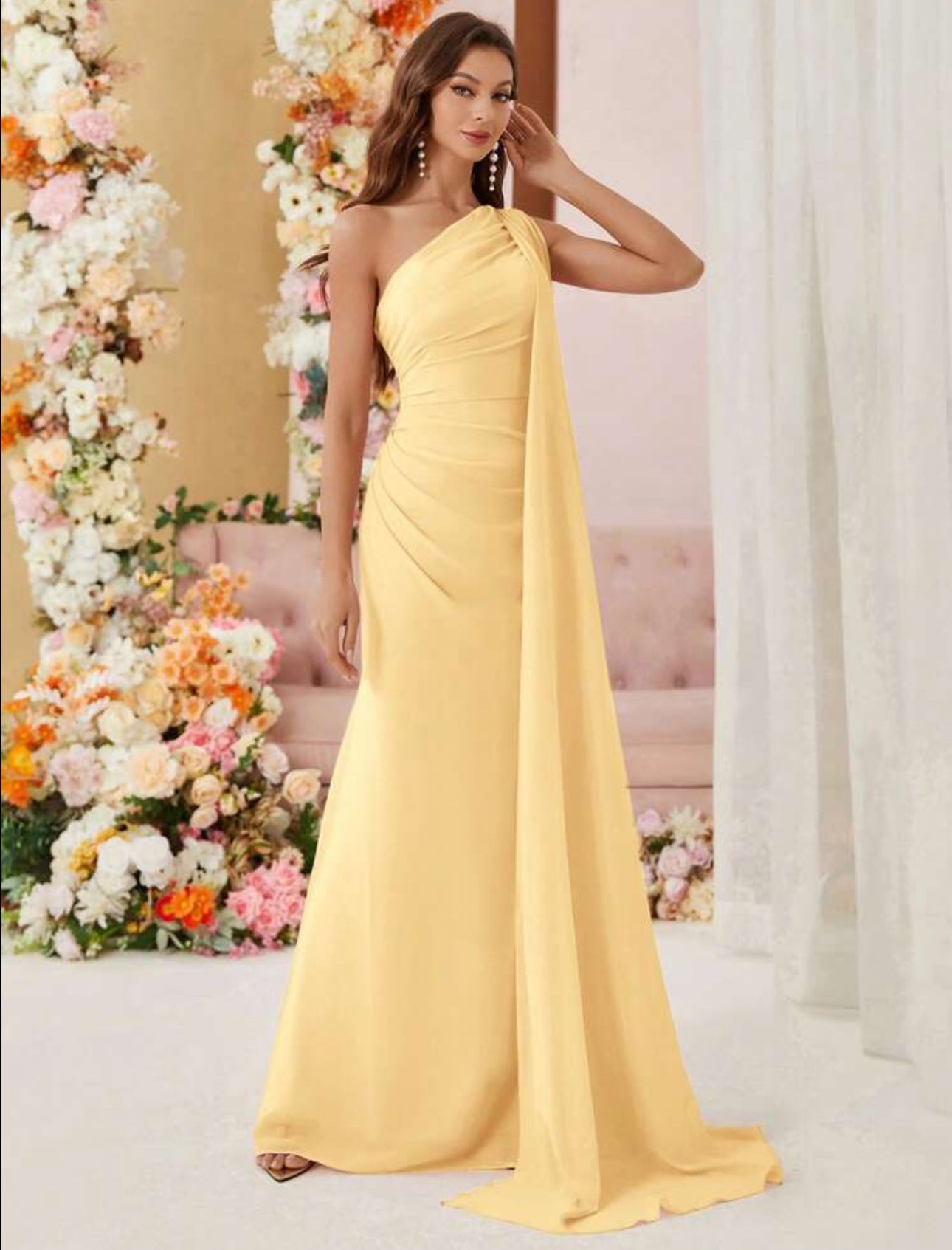 Sunny Elegance One-Shoulder Gown