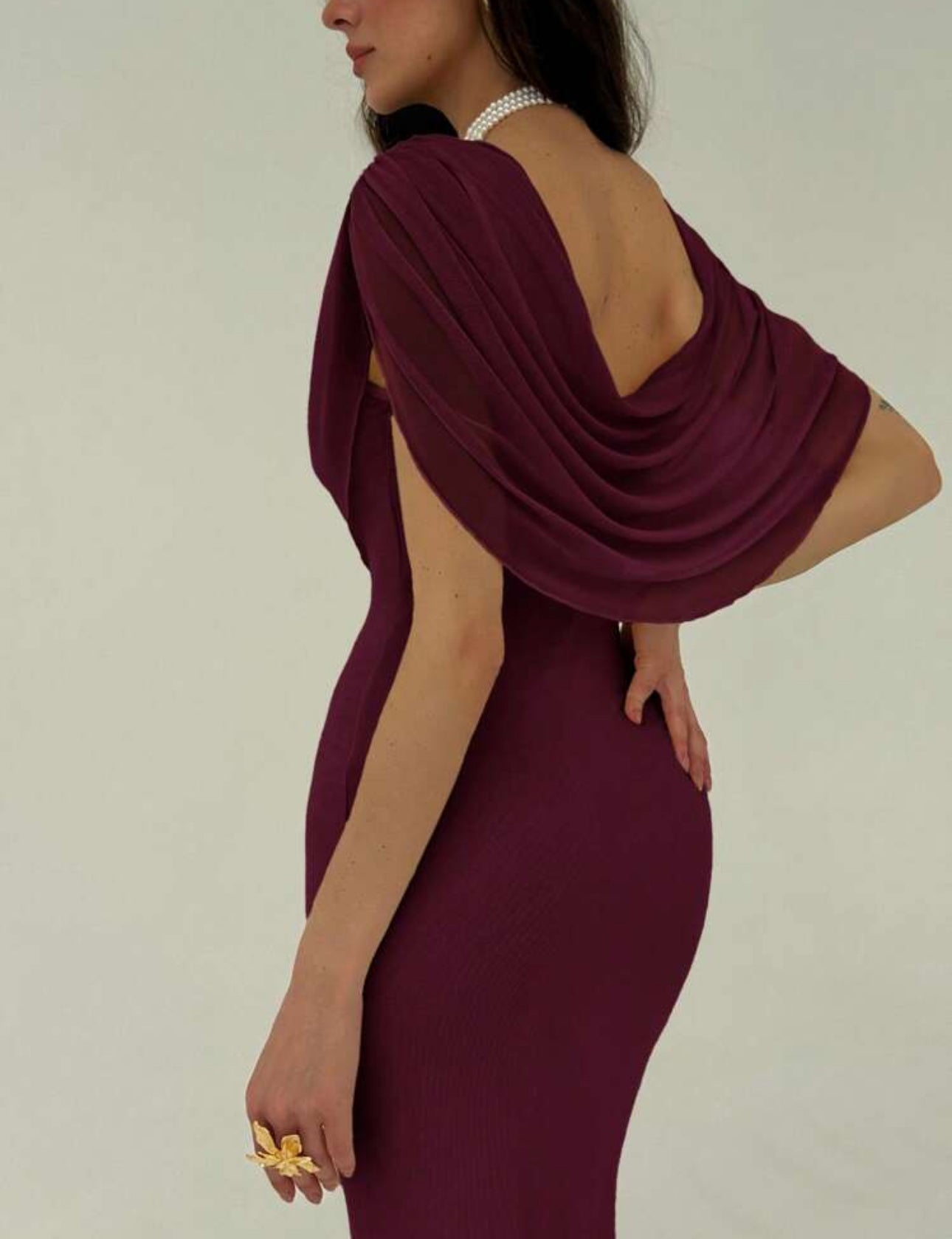 Burgundy Drape Elegance Dress