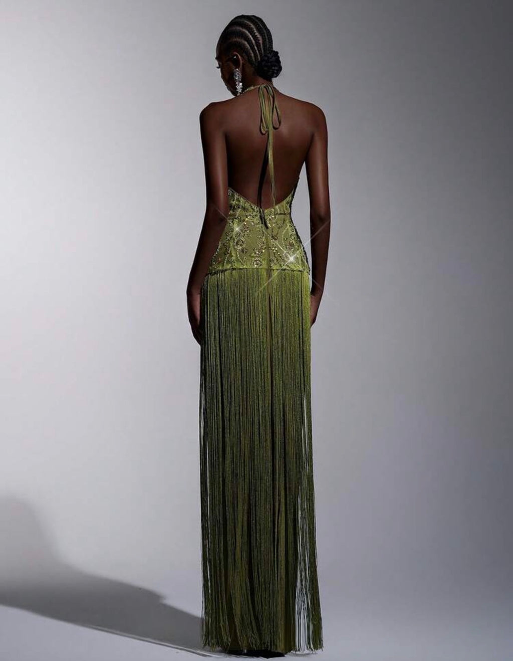 Verdant Étoile Fringe Gown
