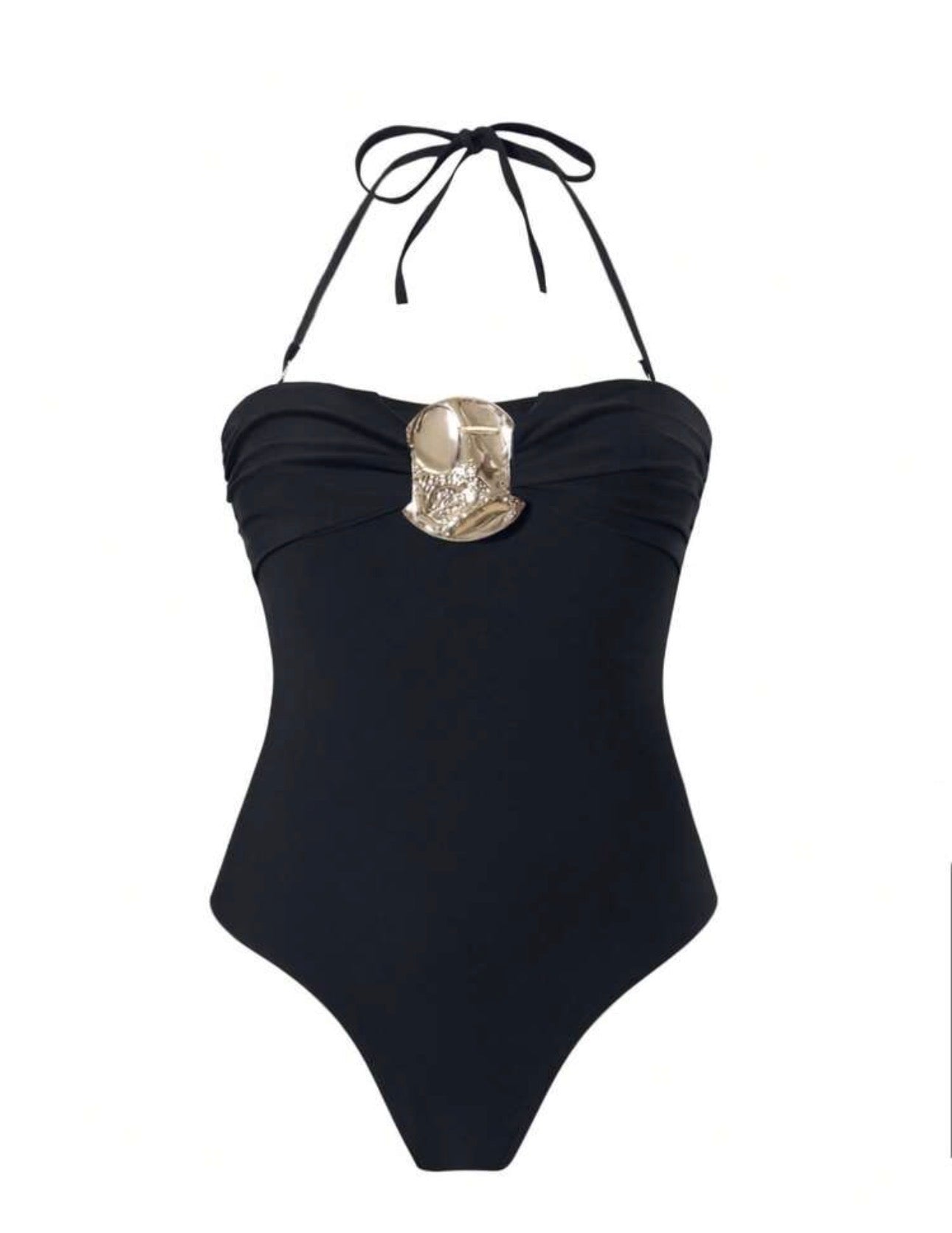 Noir Shell Halter Swimsuit