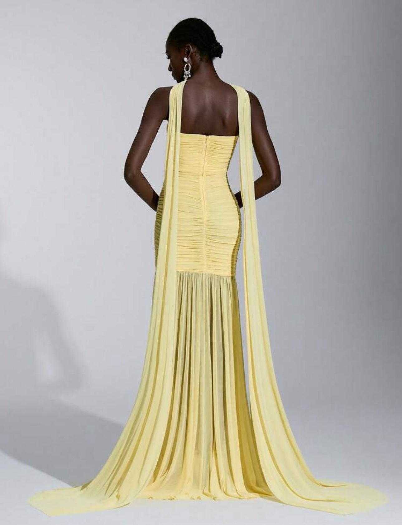 Yellow Cutout Cape Gown