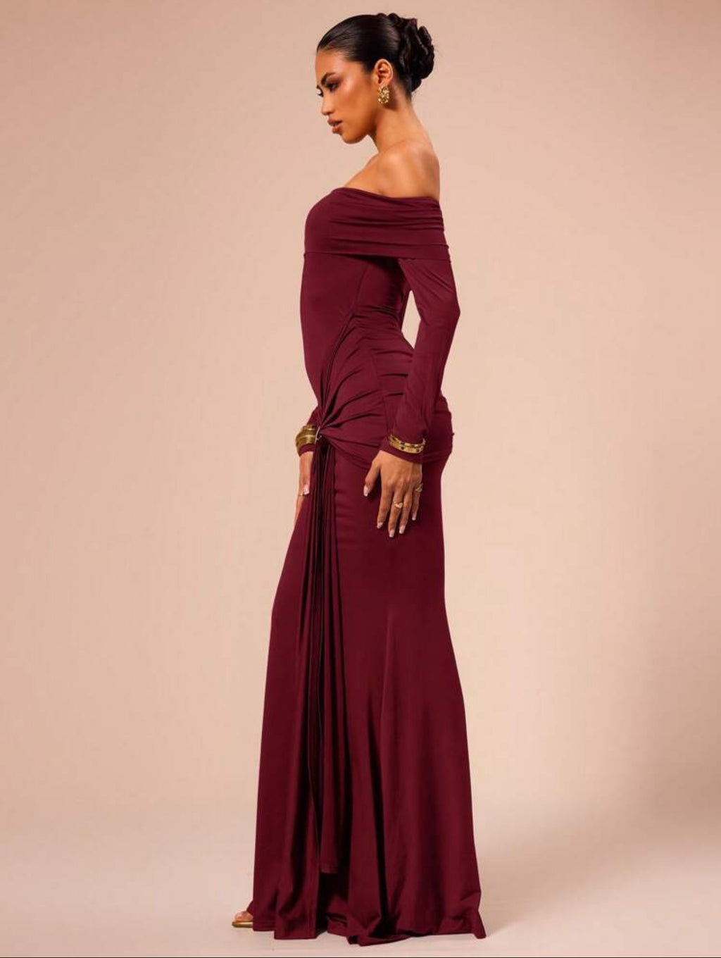 Garnet Knot Detail Off-Shoulder Gown