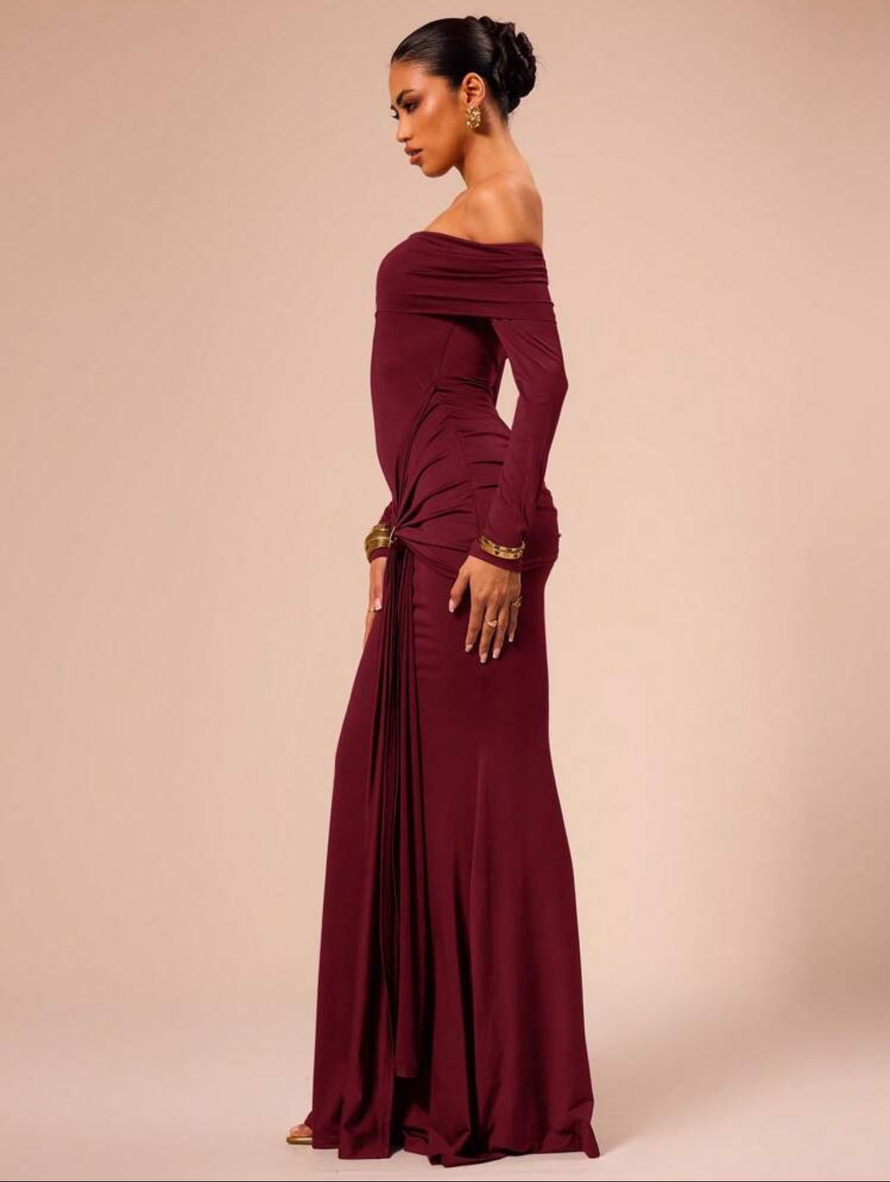 Garnet Knot Detail Off-Shoulder Gown