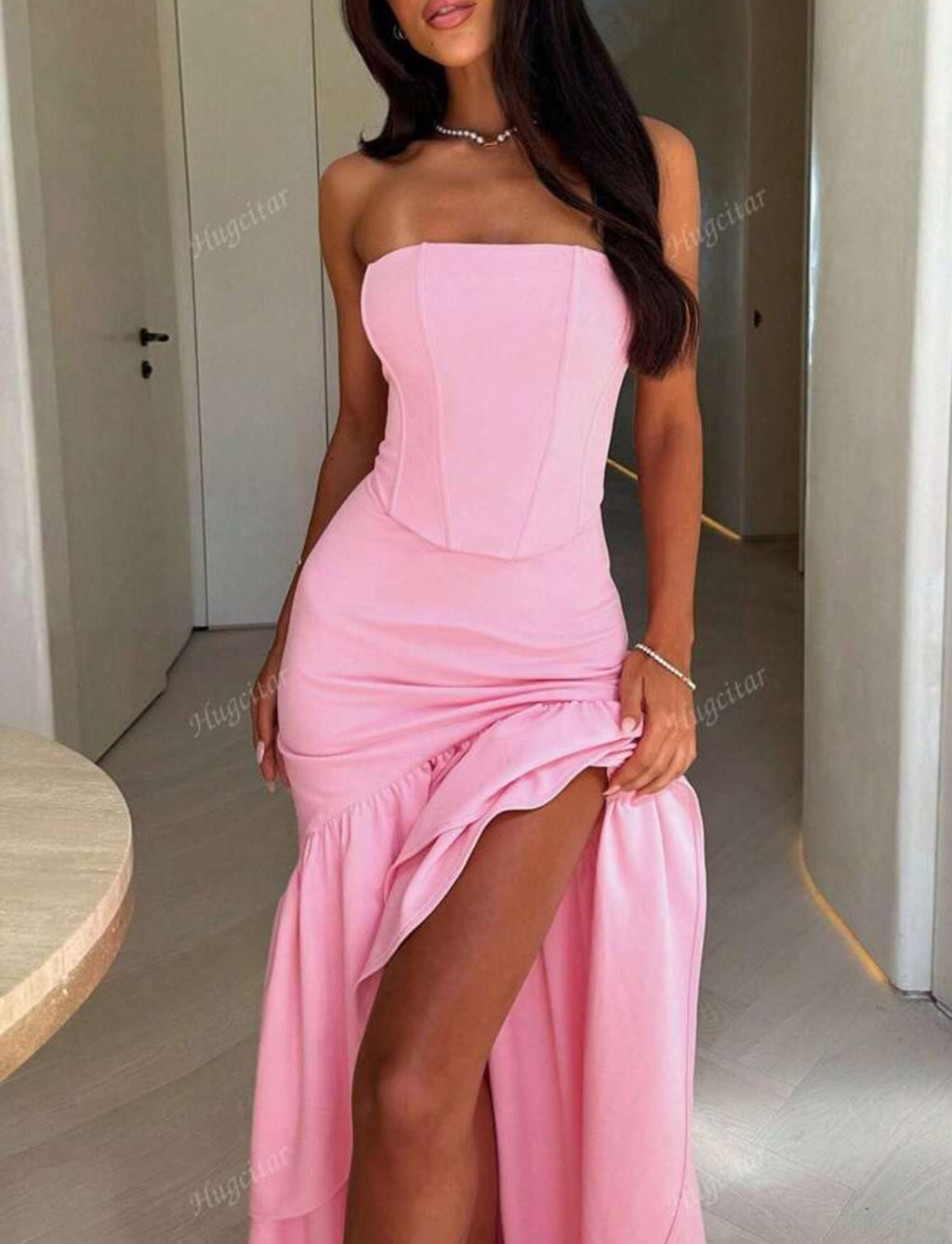 Rosé Ruffle Elegance Dress