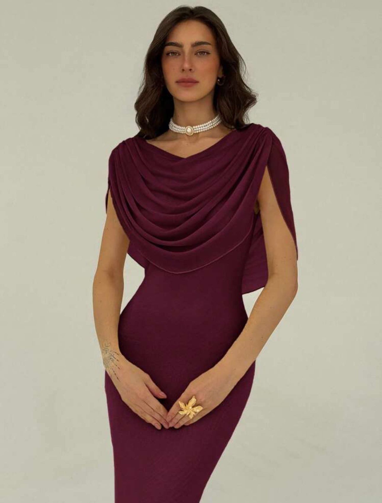 Burgundy Drape Elegance Dress